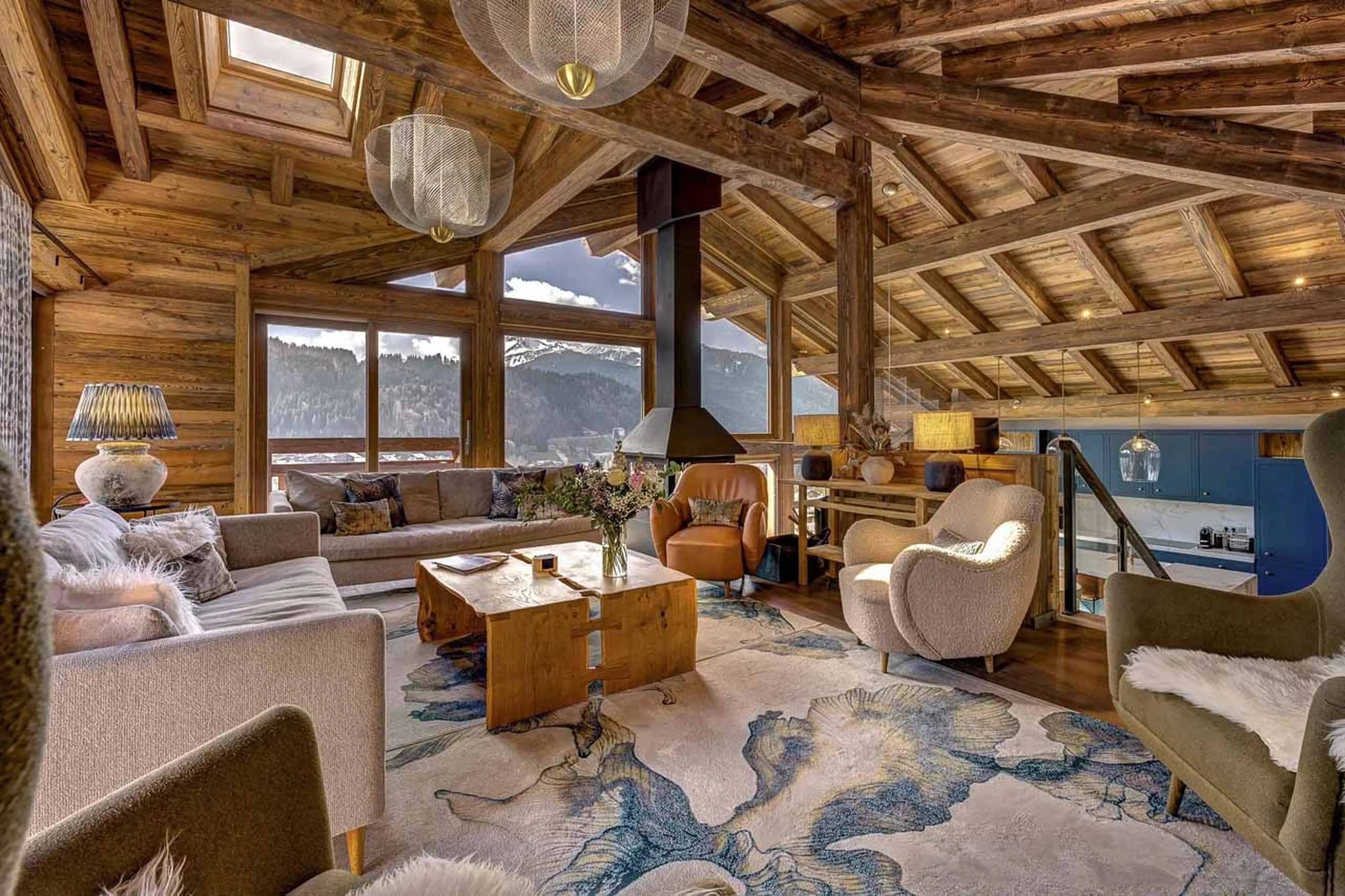 Open plan living area at Chalet Goldilocks in Morzine