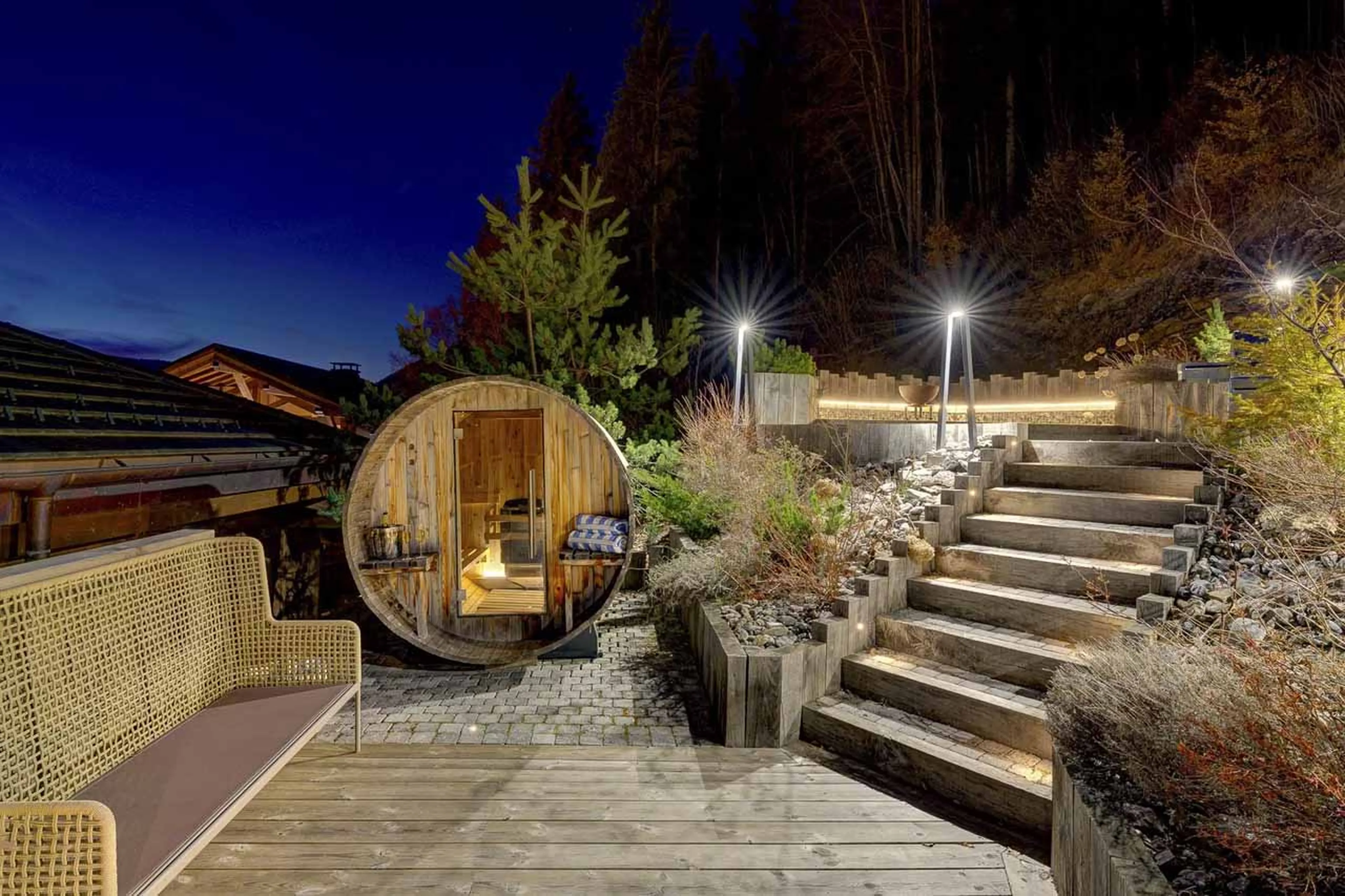 Barrel sauna at Chalet Goldilocks in Morzine