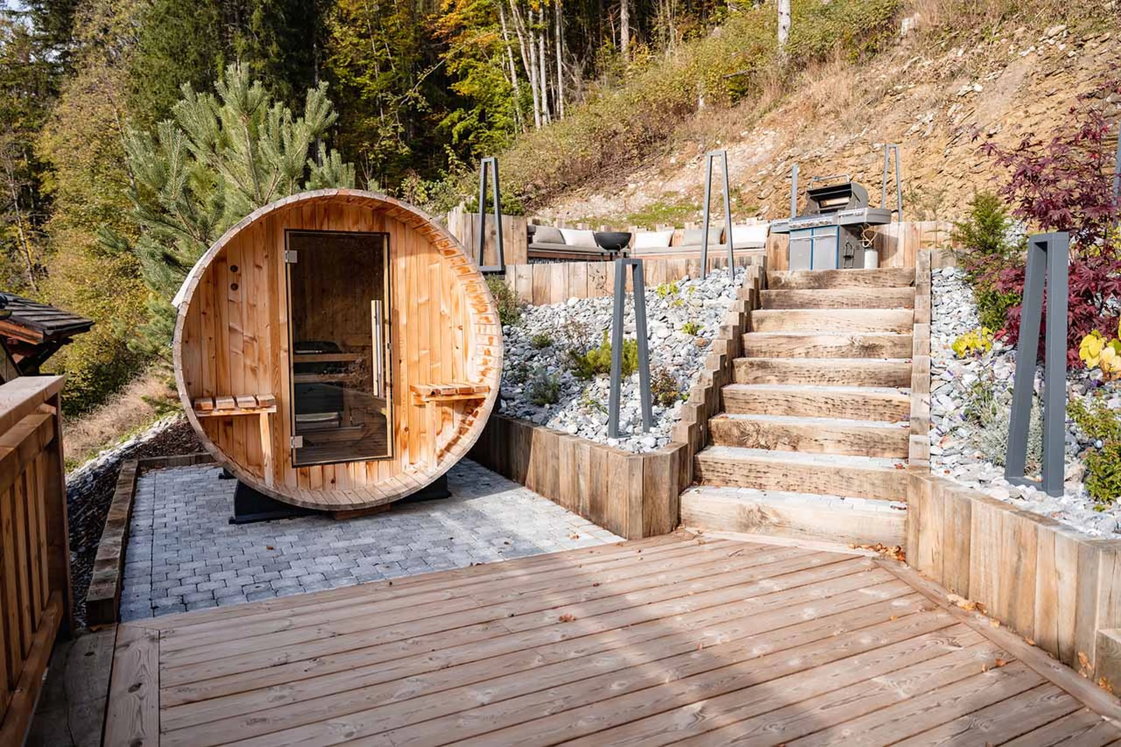Barrel sauna at Chalet Goldilocks in Morzine