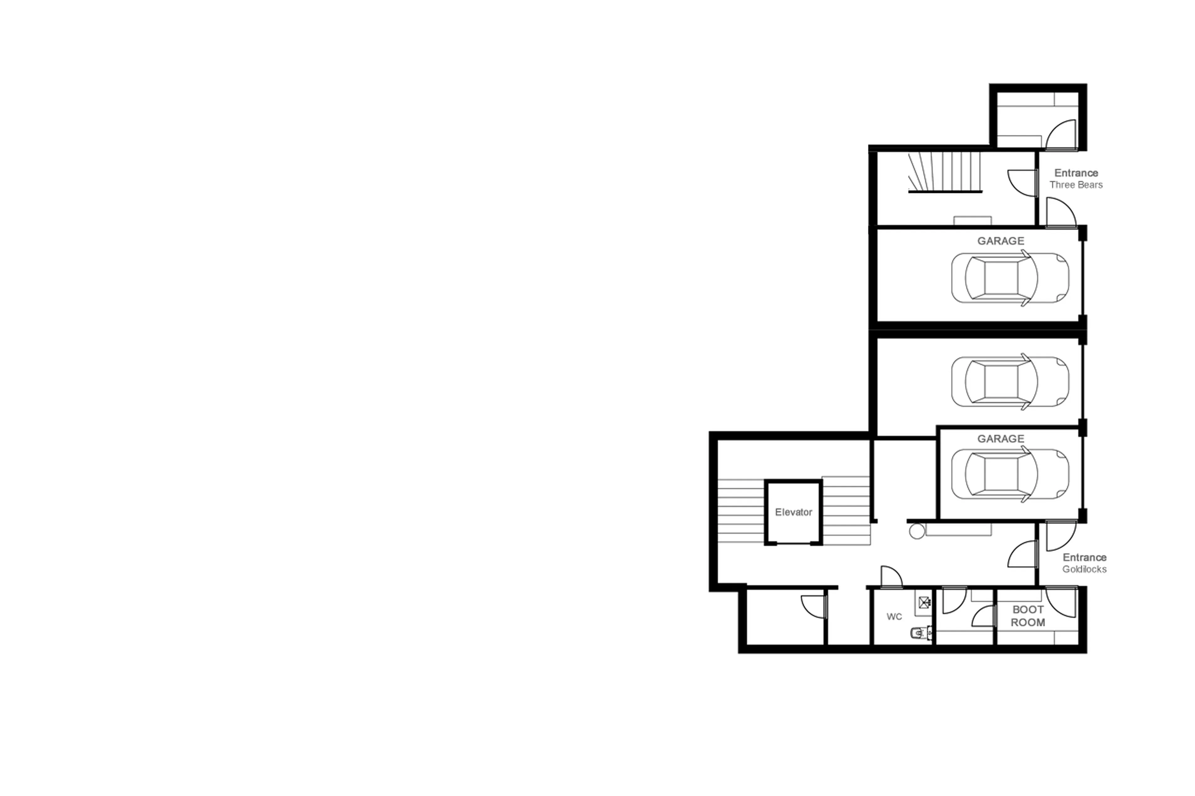 Level 0 floor plan of Chalet Goldilocks and Three Bears in Morzine