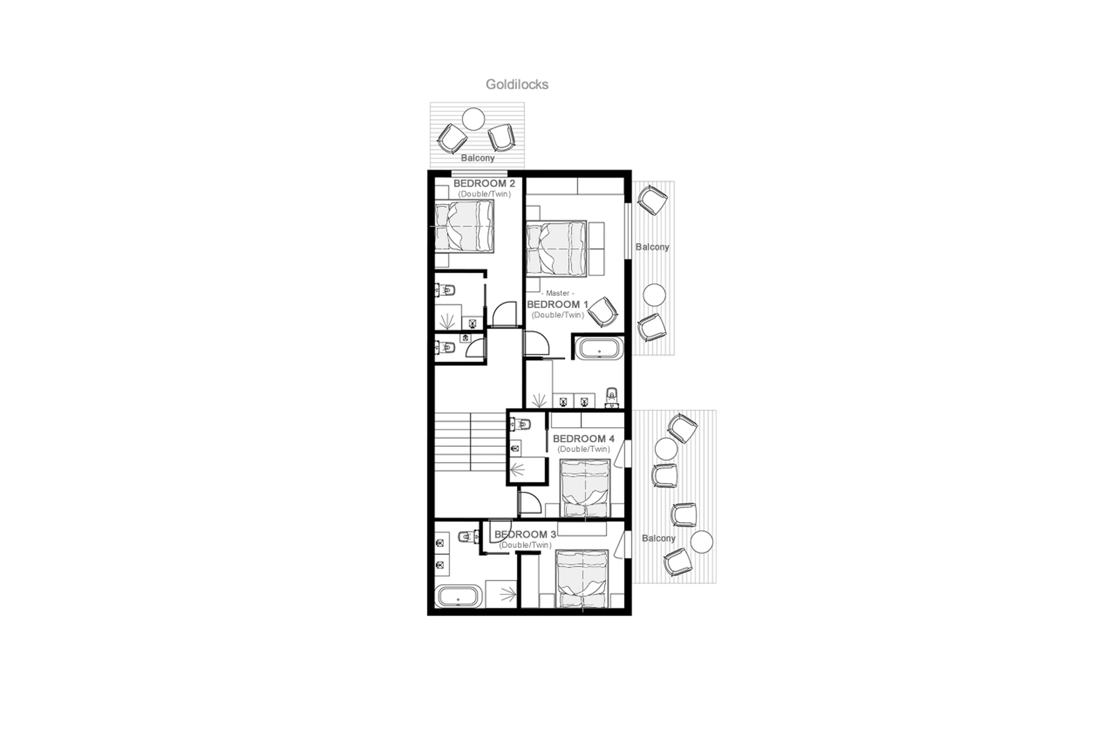 Level 2 floor plan of Chalet Goldilocks and Three Bears in Morzine