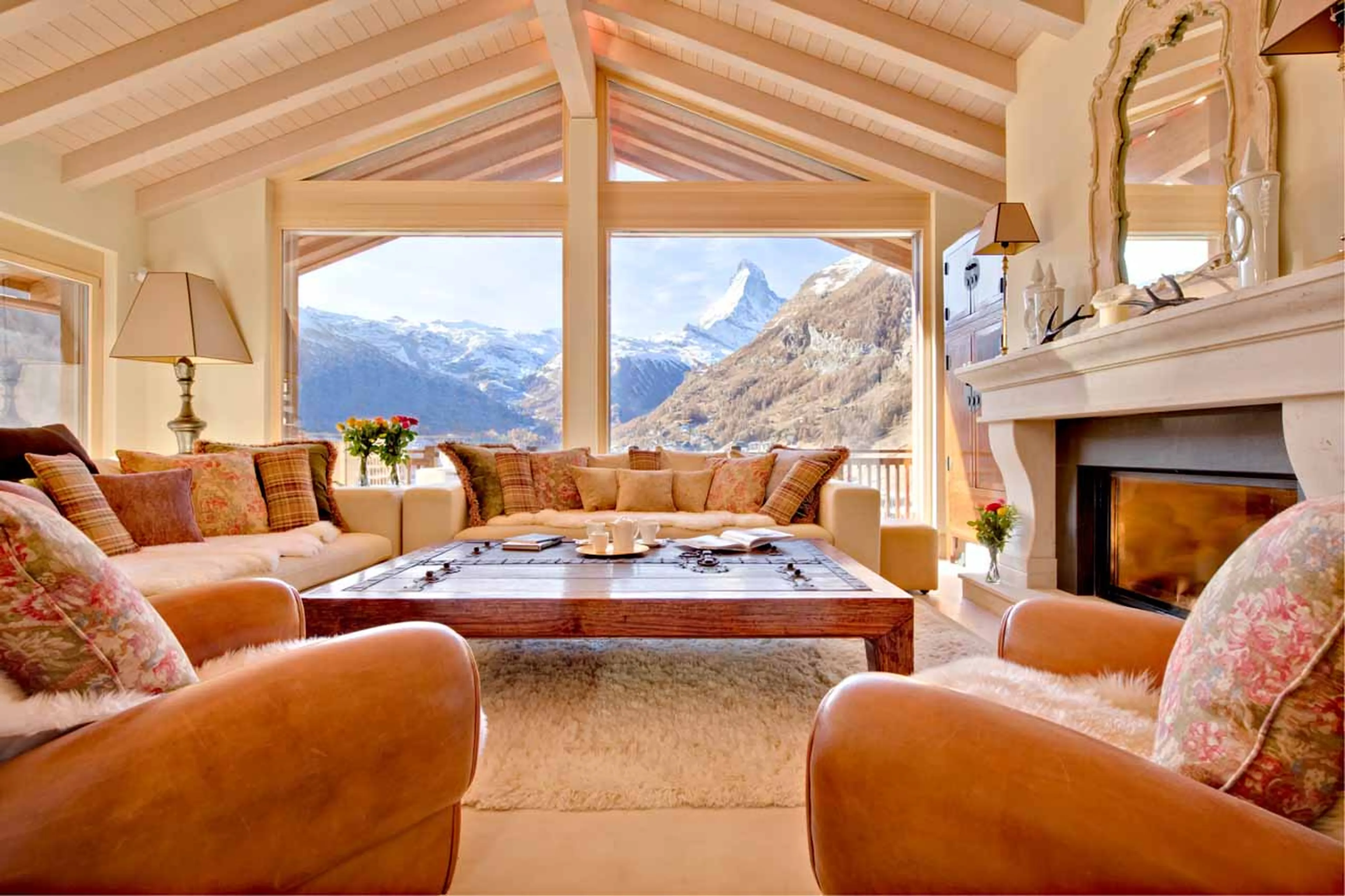 View of the Matterhorn from living area of Chalet Grace in Zermatt