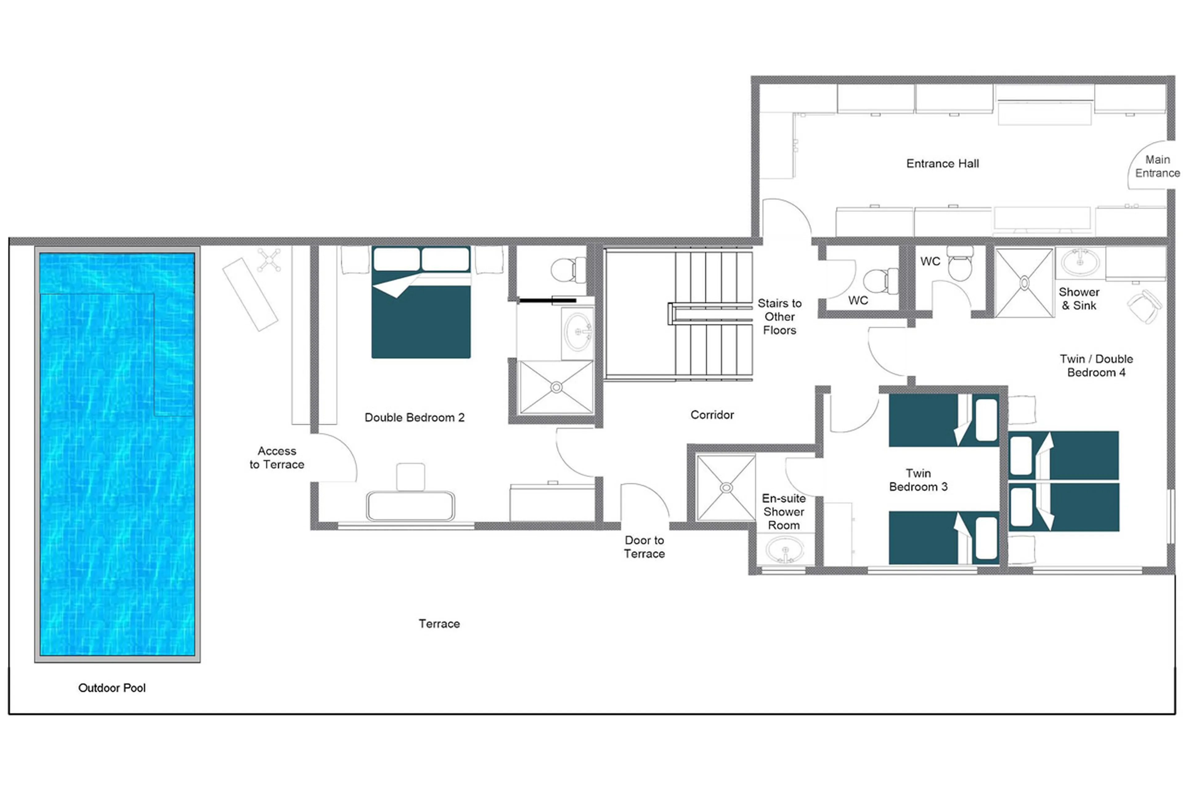 Level 0 floor plan of Chalet Grand Coeur in Verbier