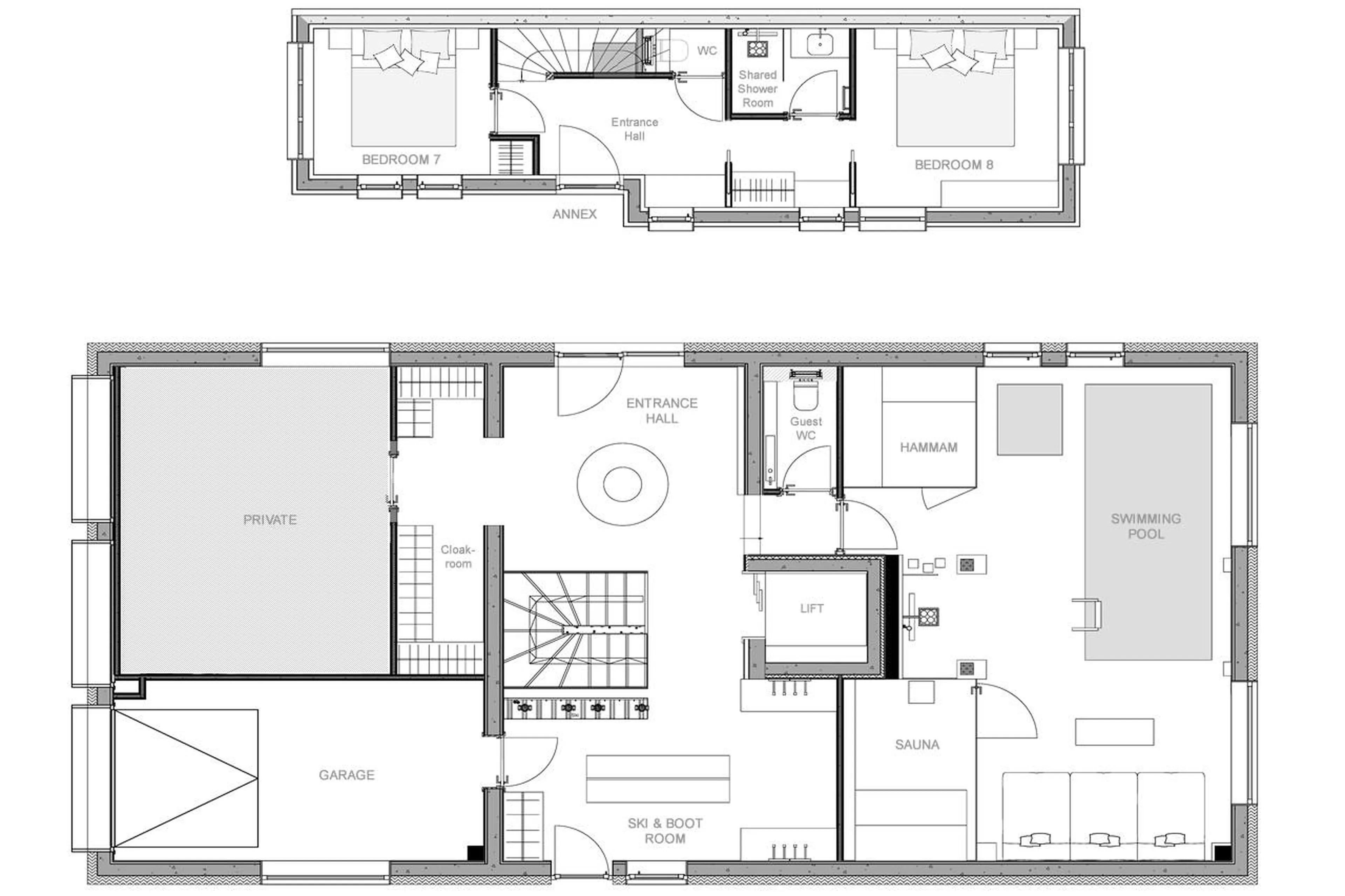 Level 0 floor plan of Chalet Grande Kalinka in Meribel