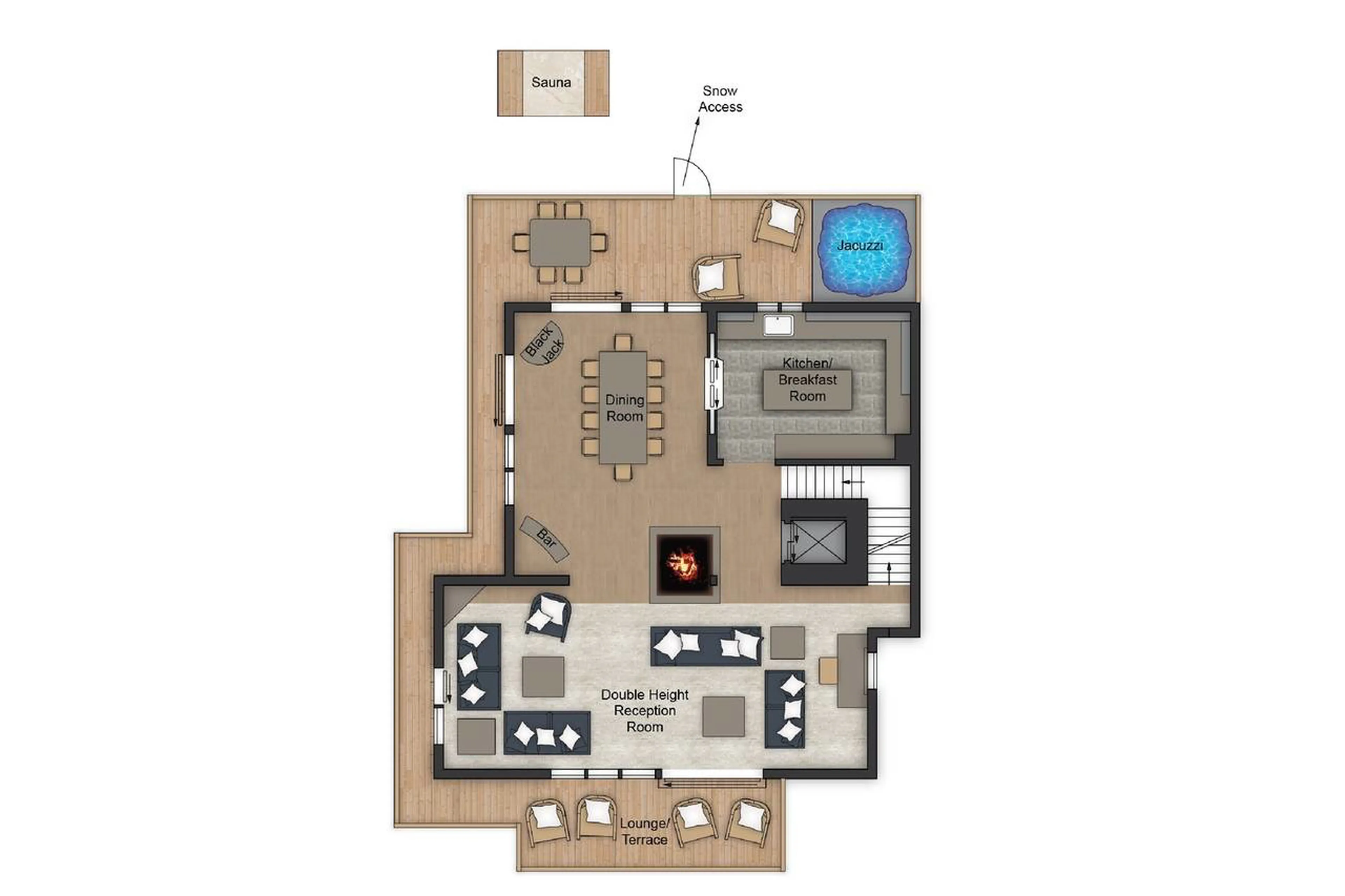 Level 2 floor plan of Chalet La Grande Roche in Courchevel 1850