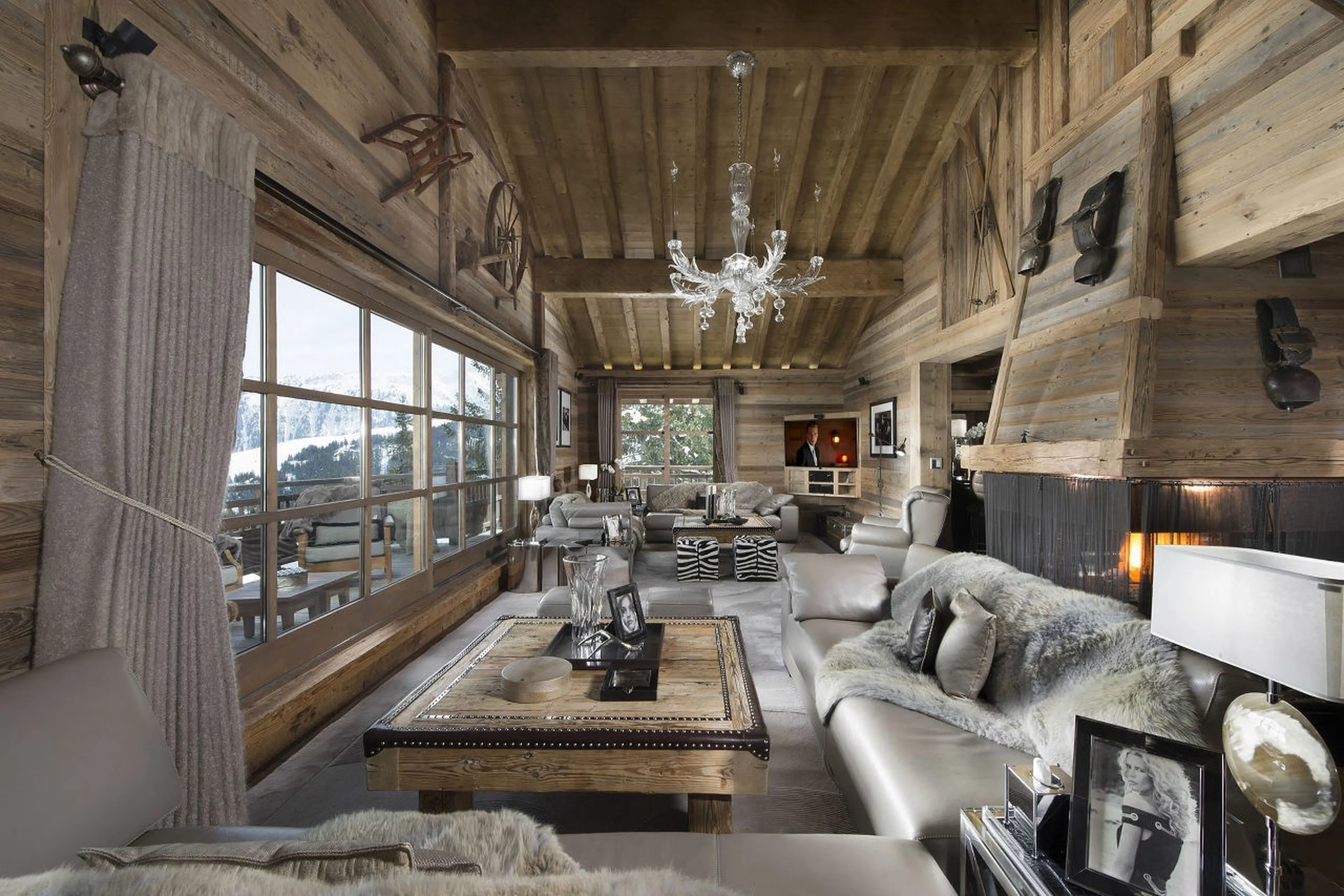 The spacious lounge of Chalet La Grande Roche in Courchevel 1850