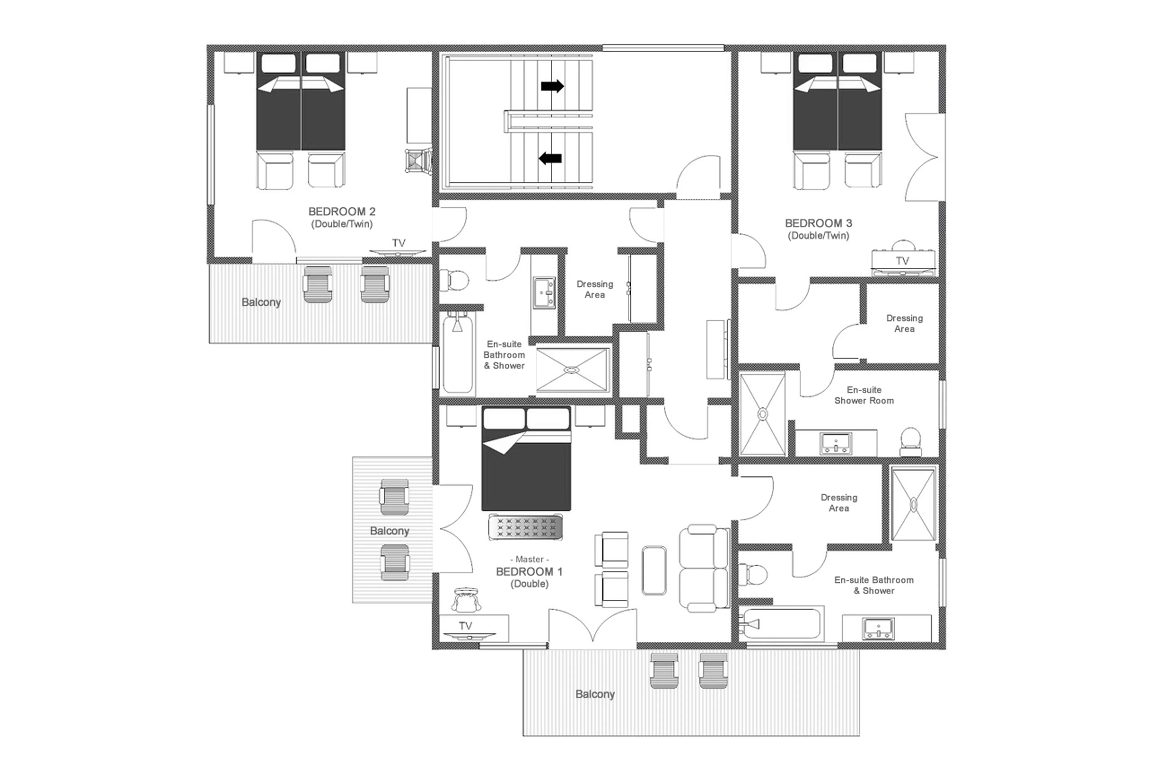Level 1 floor plan of Chalet Griffin in St Anton