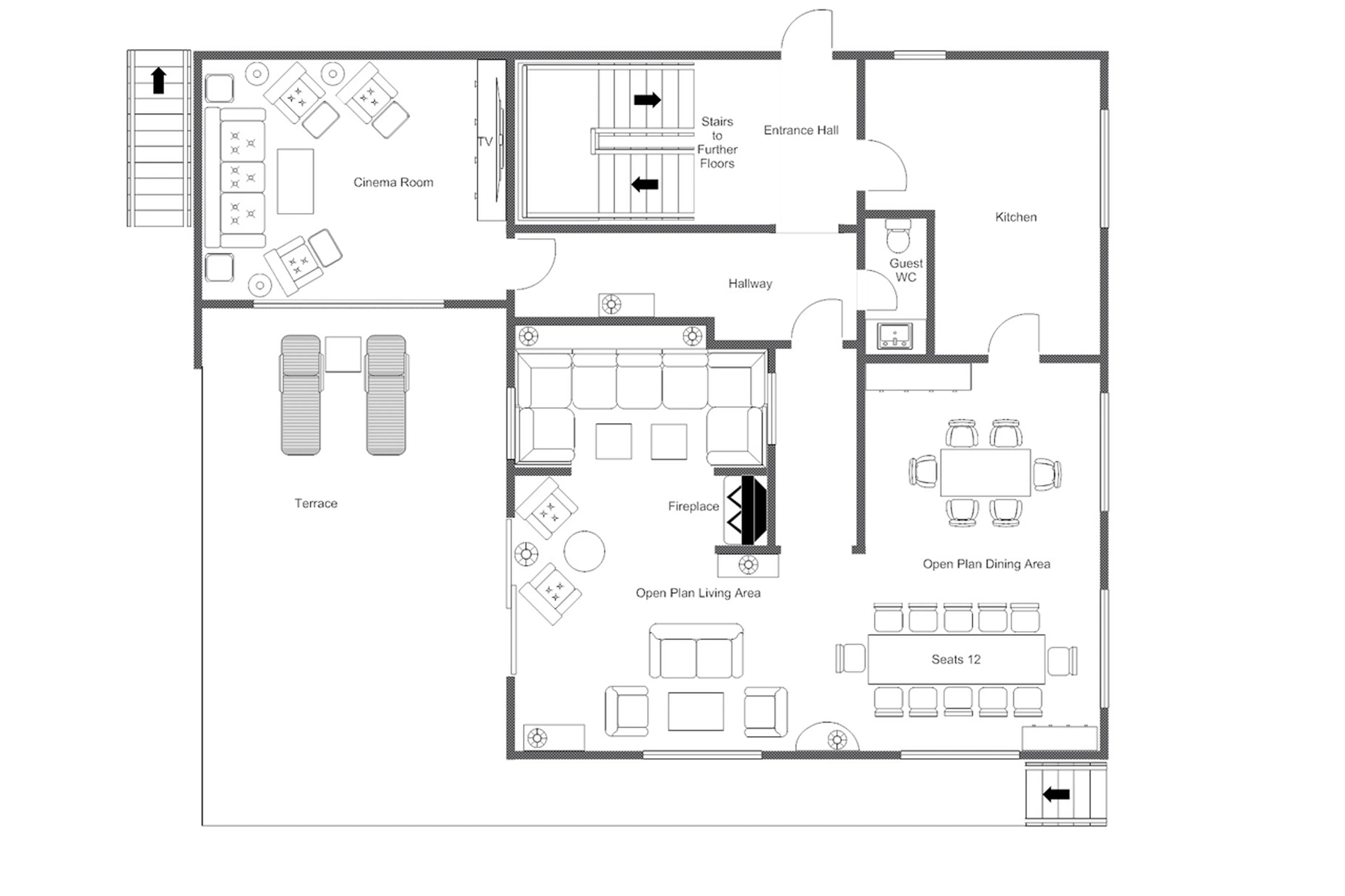 Level 0 floor plan of Chalet Griffin in St Anton