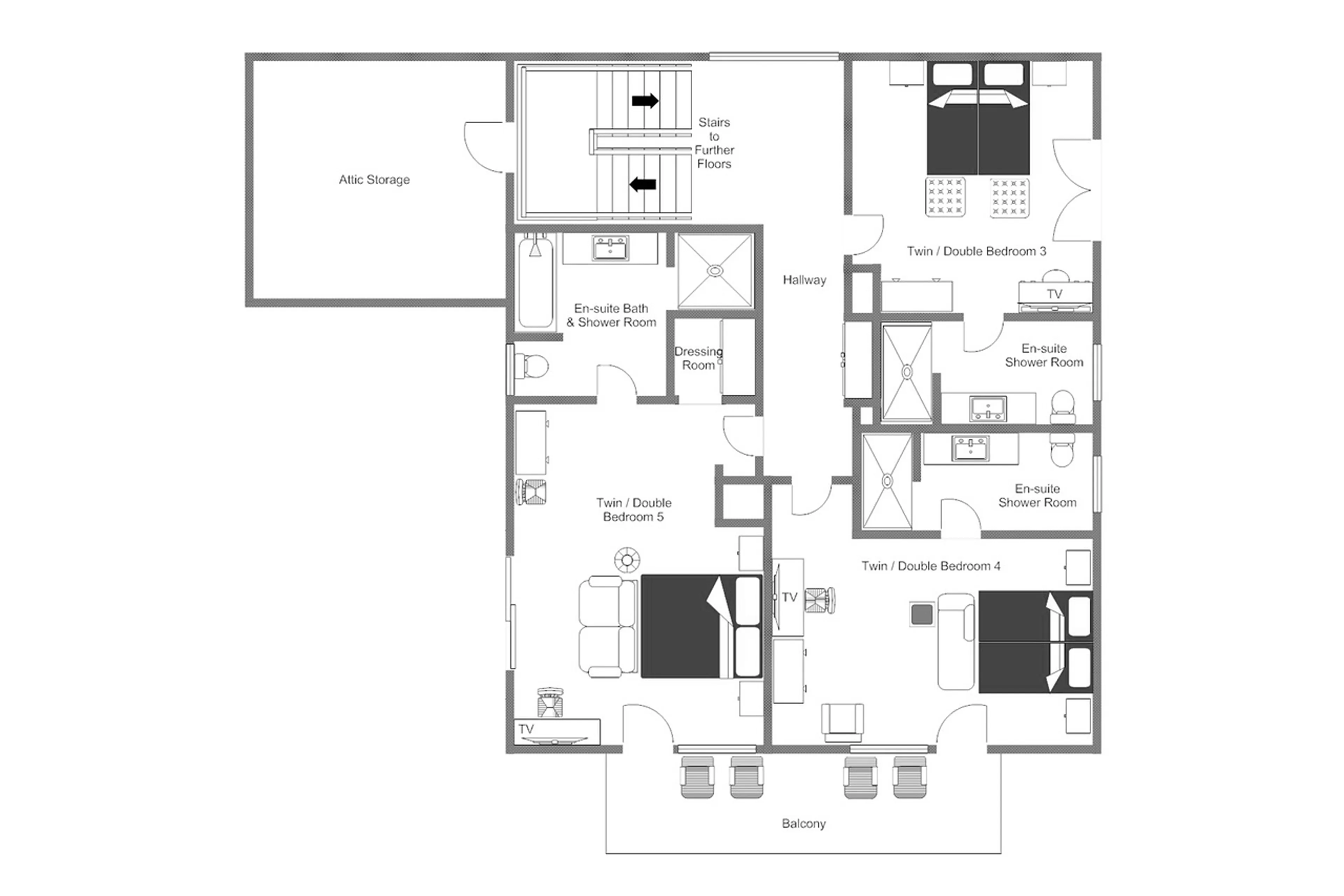 Level 2 floor plan of Chalet Griffin in St Anton