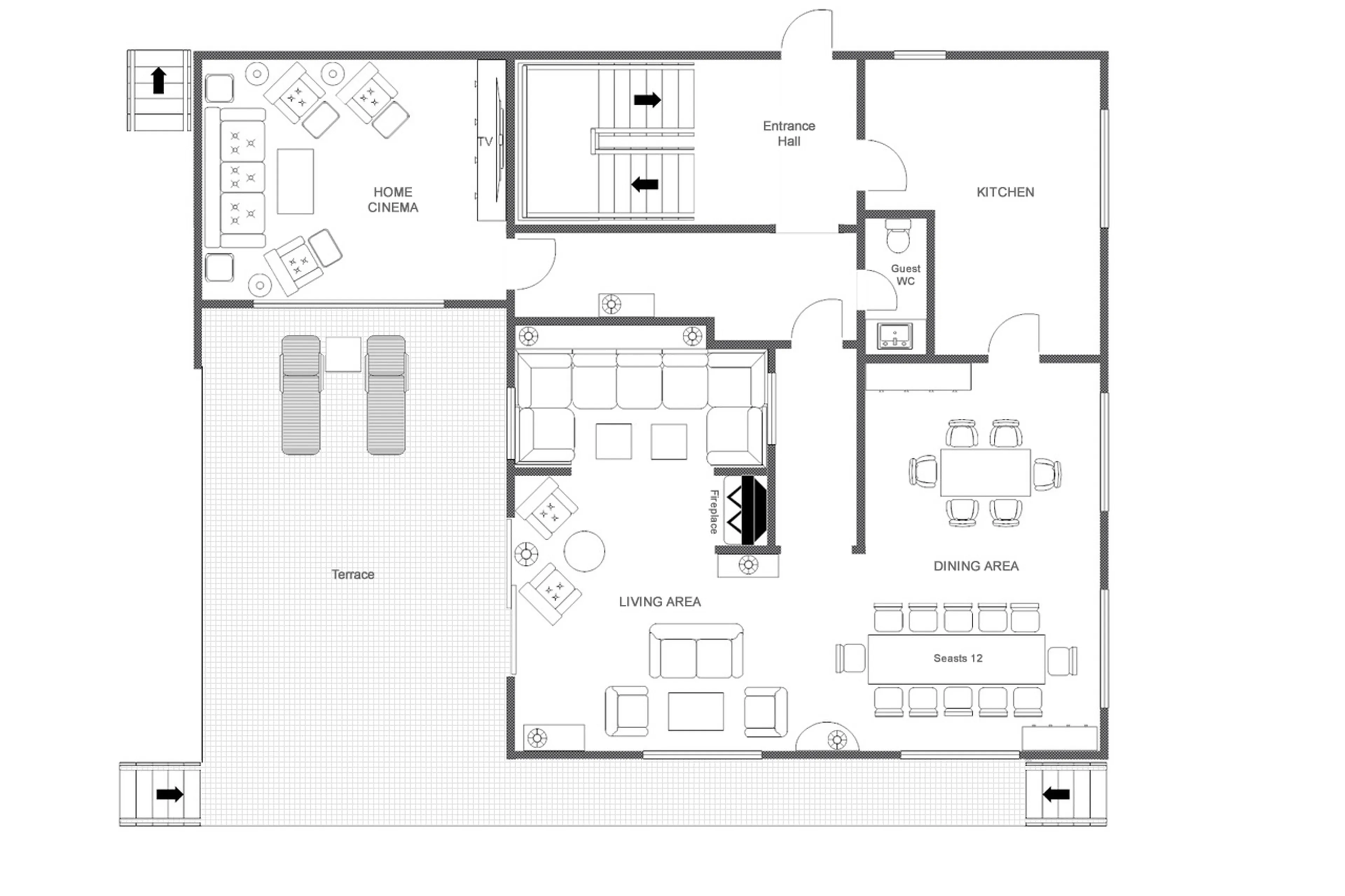 Level 0 floor plan of Chalet Griffin in St Anton
