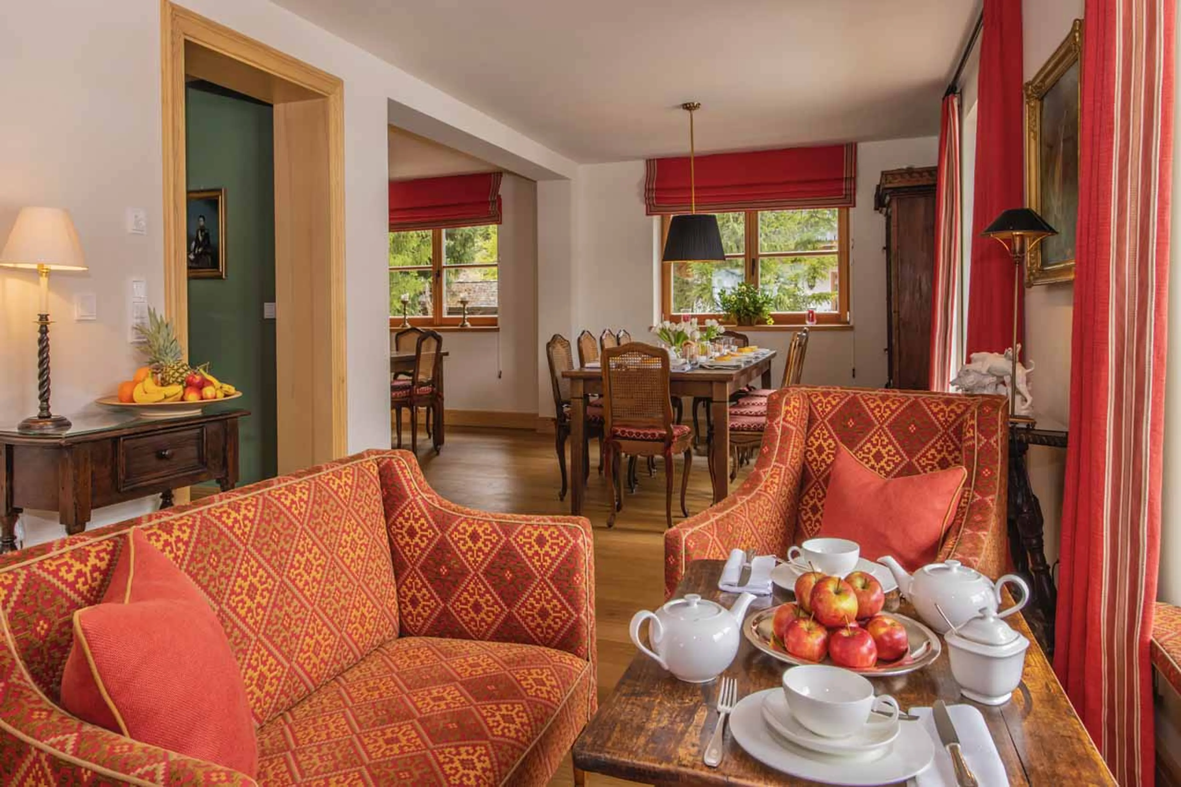 Armchairs in living area of Chalet Griffin in St Anton