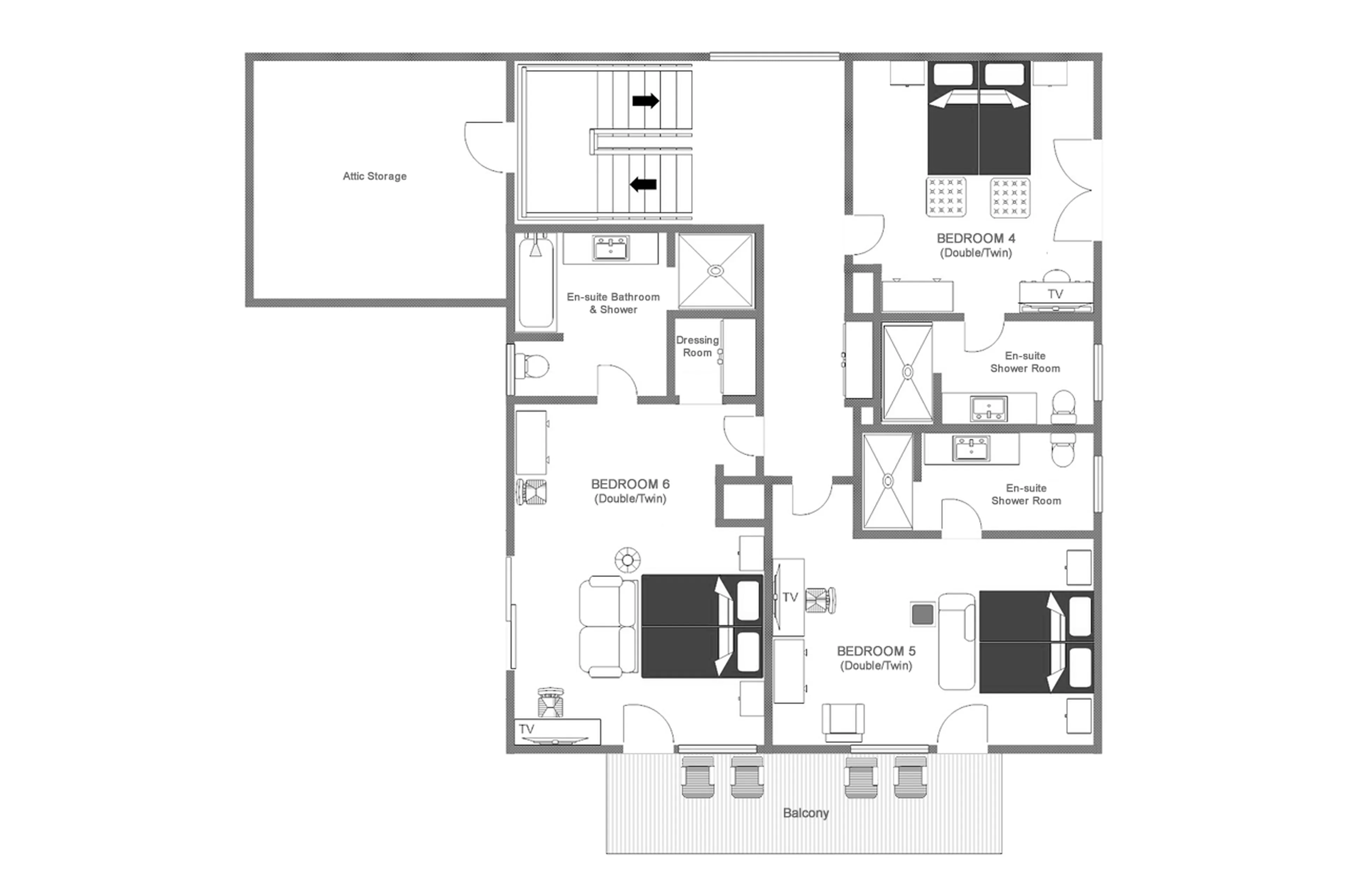 Level 2 floor plan of Chalet Griffin in St Anton