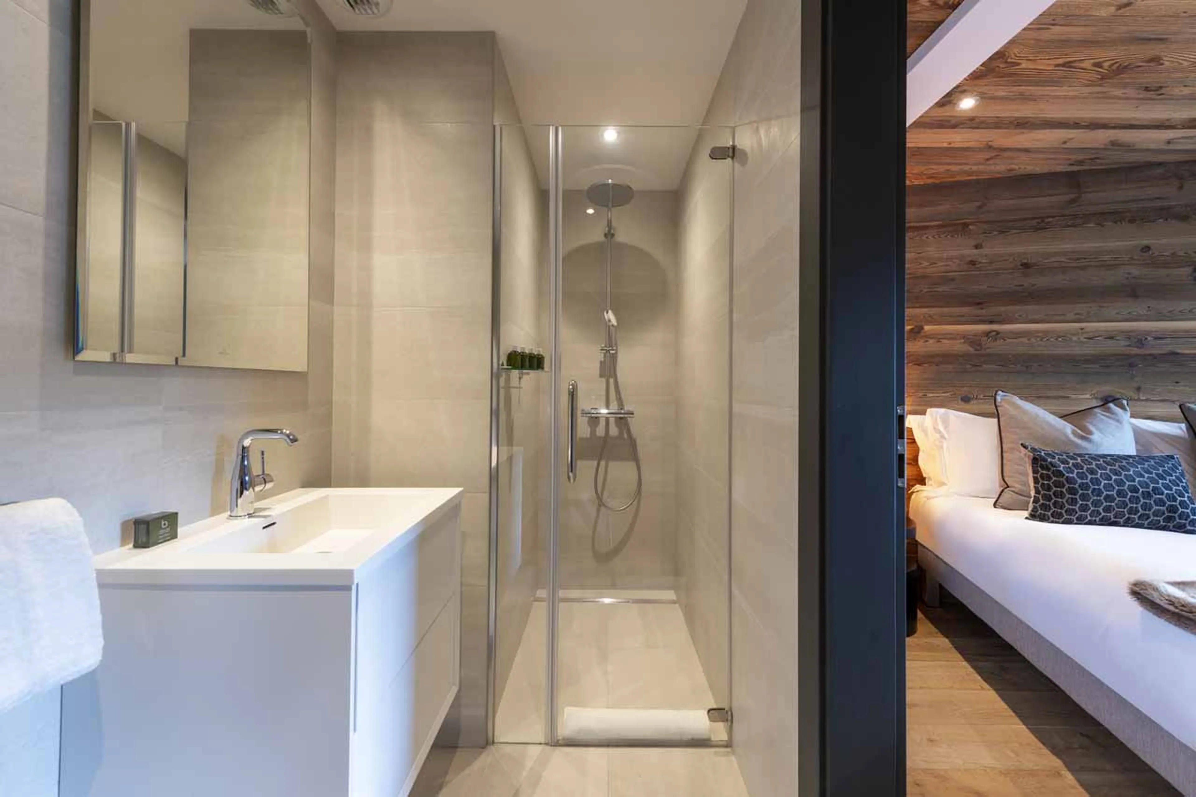 En-suite shower room at Chalet Griffonner in Morzine
