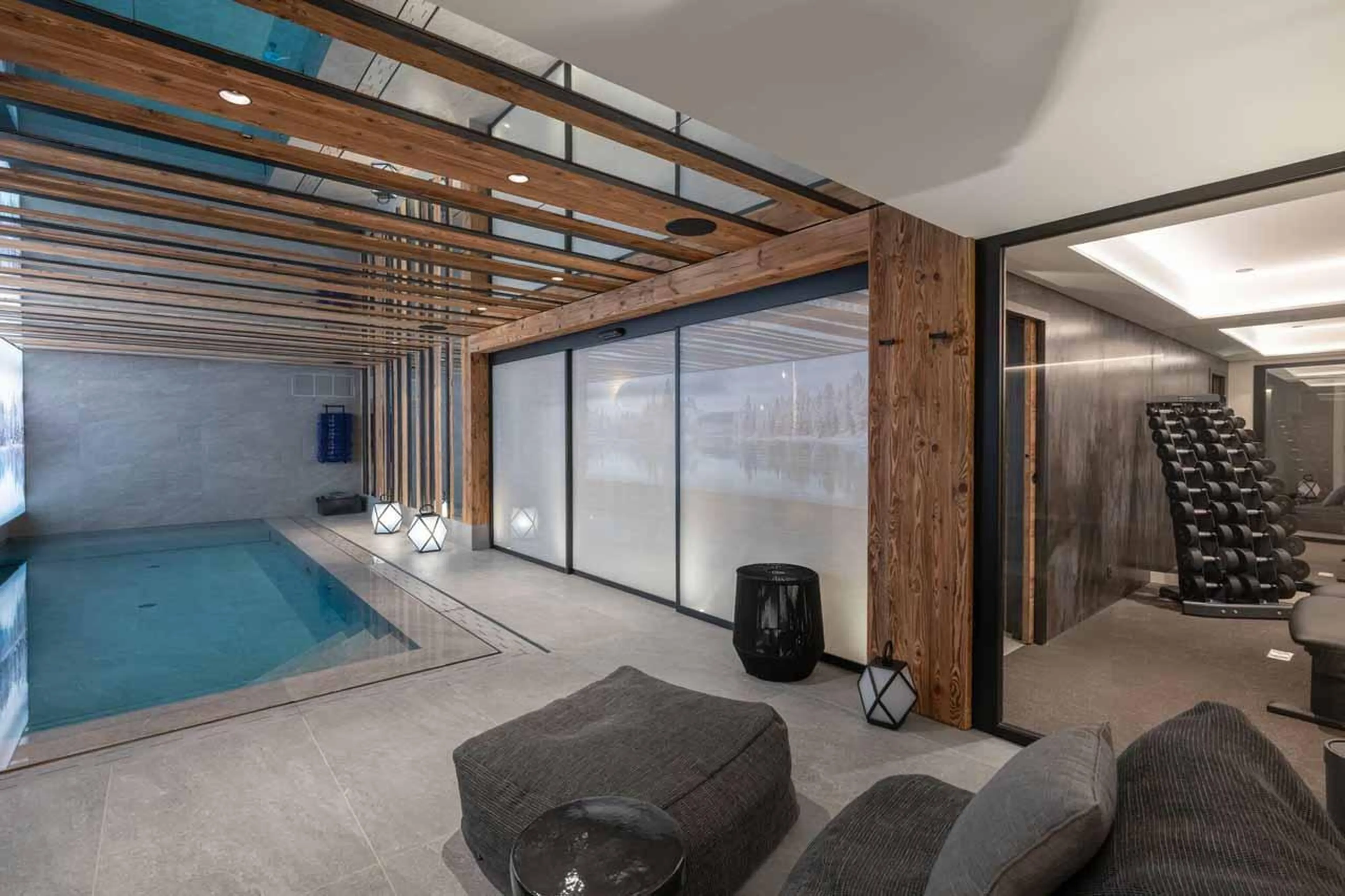 Spa area with gym in Chalet Grizzly, Megeve