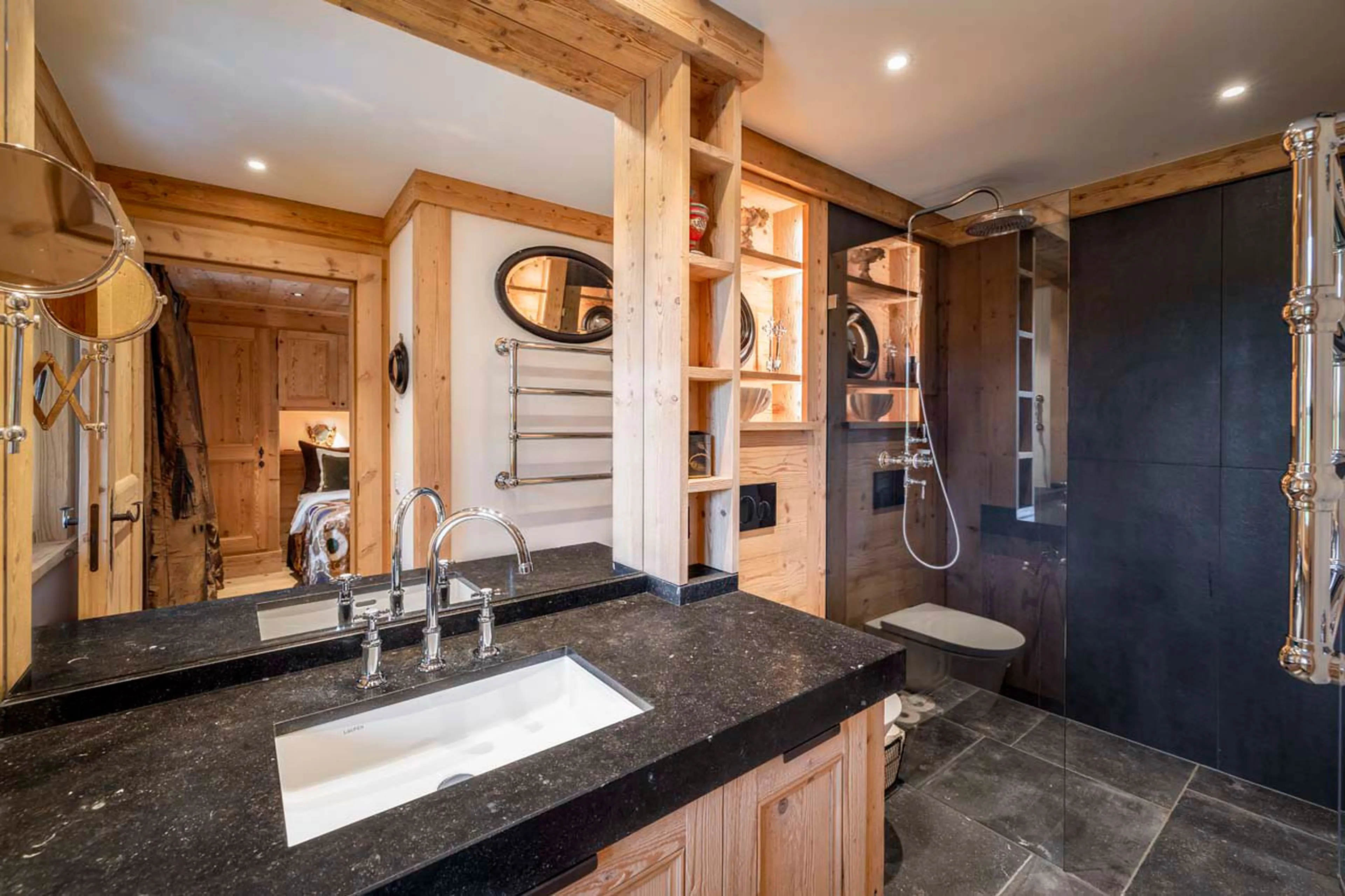 En-suite shower room at Chalet Gruben in Gstaad