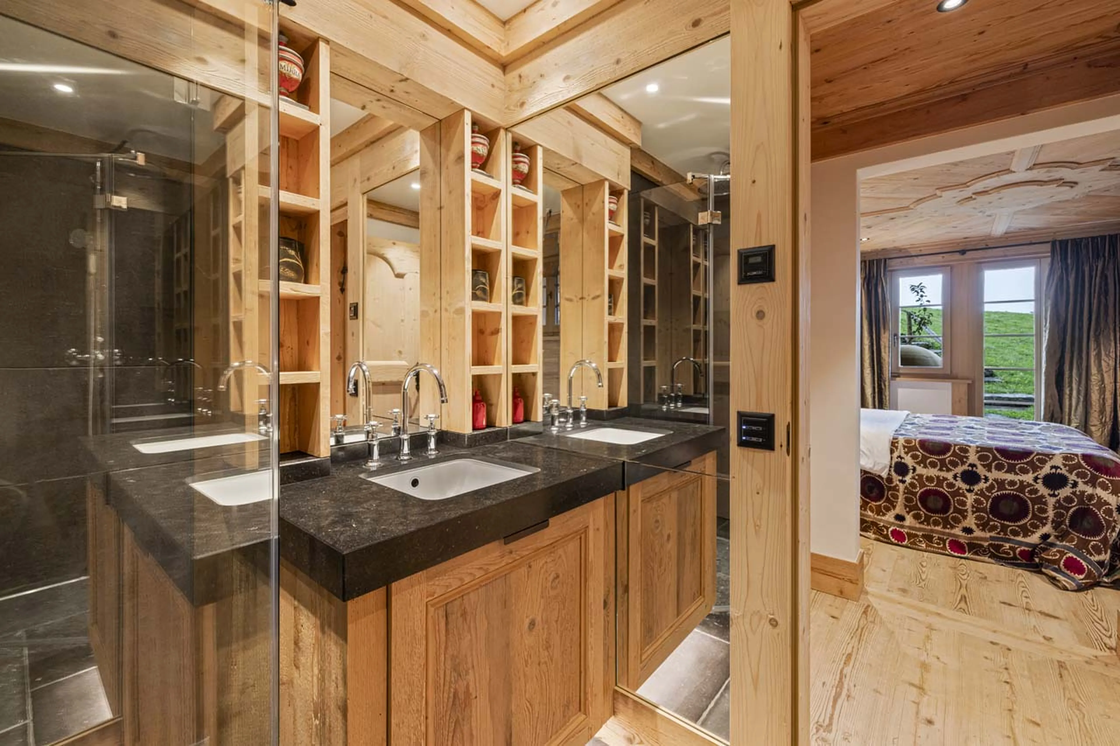 En-suite shower room at Chalet Gruben in Gstaad