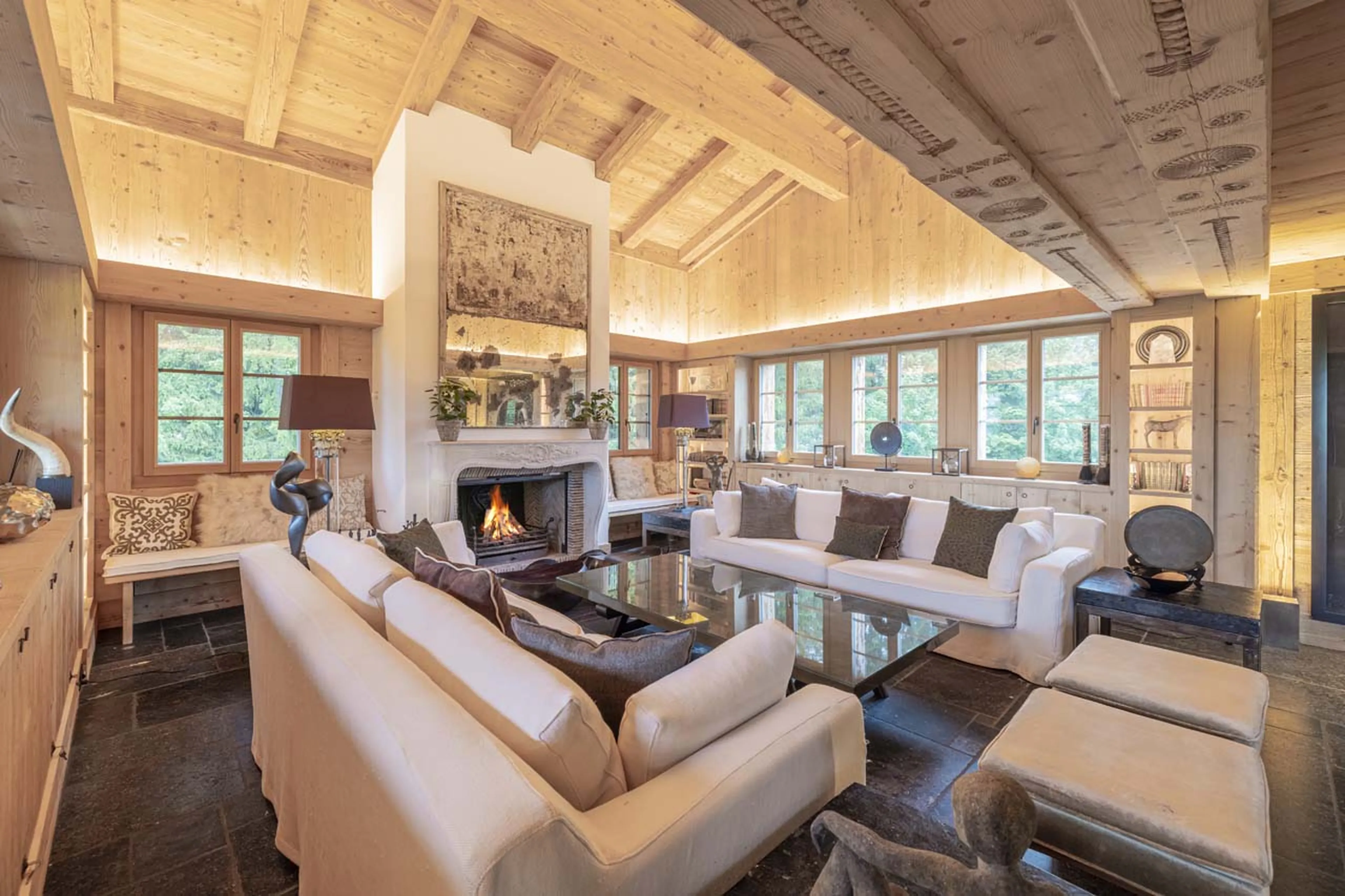 Spacious living room at Chalet Gruben in Gstaad