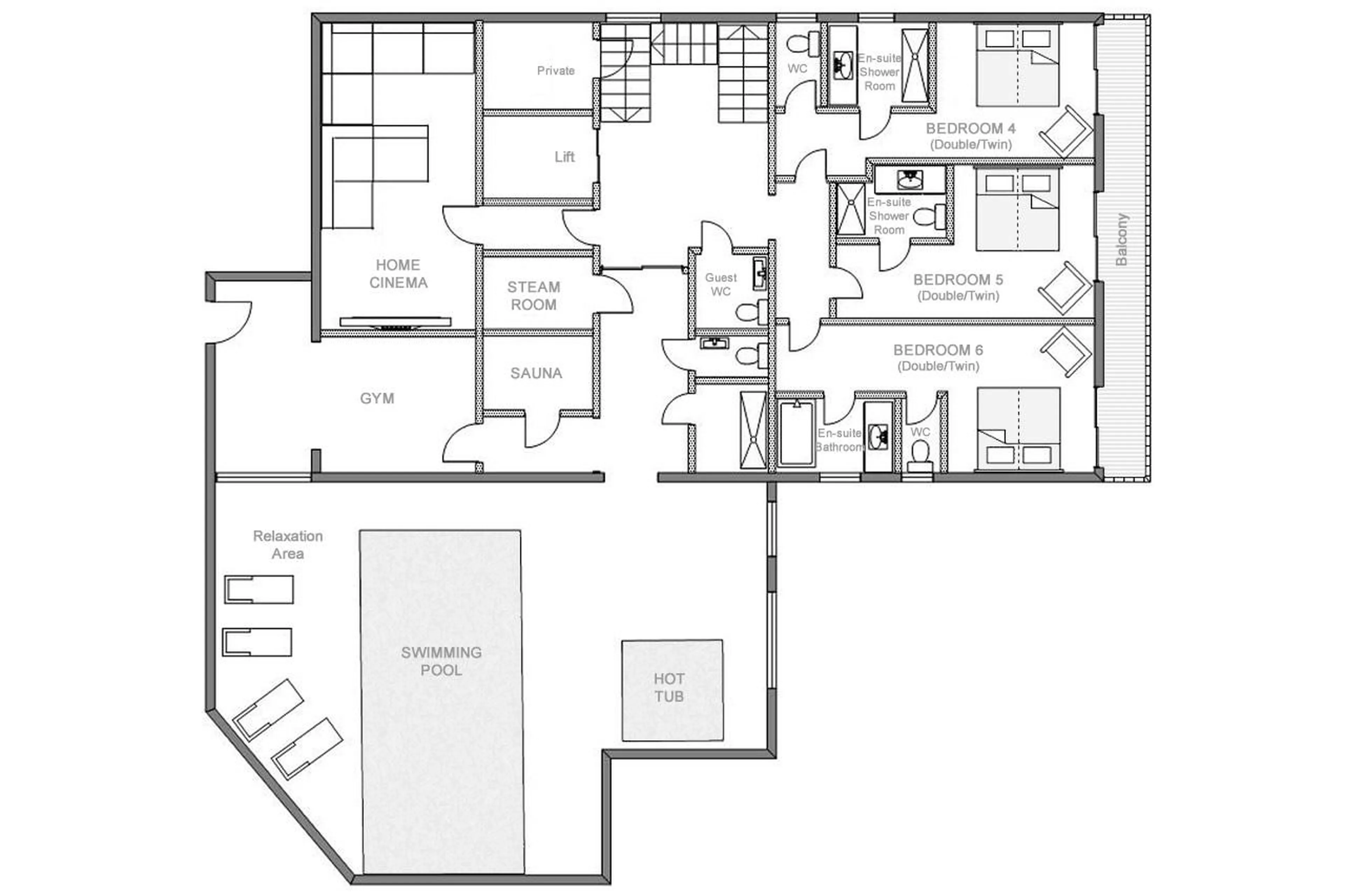 Level 1 floor plan of Chalet Harmony in Meribel