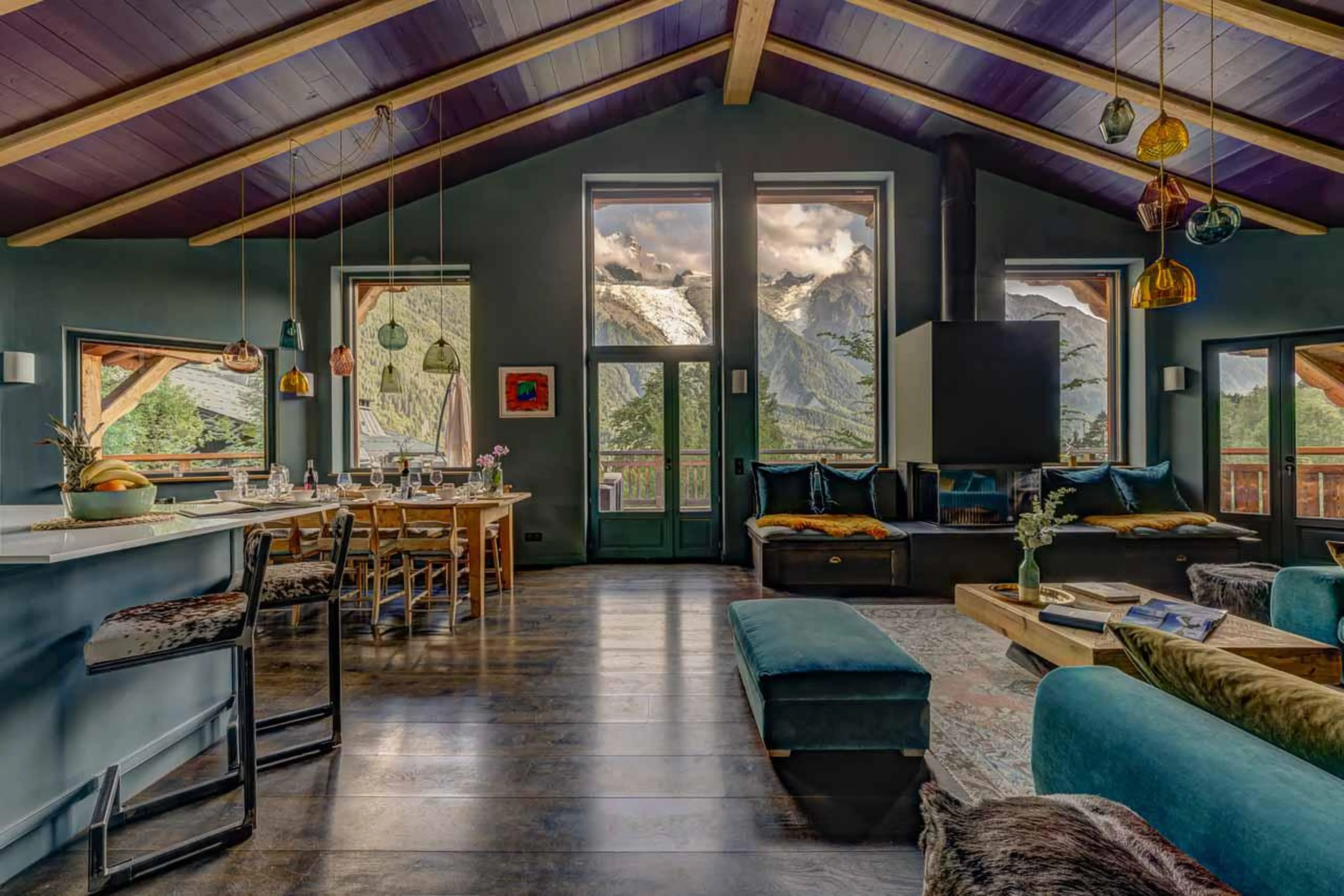 Open plan living area at Hibou in Chamonix