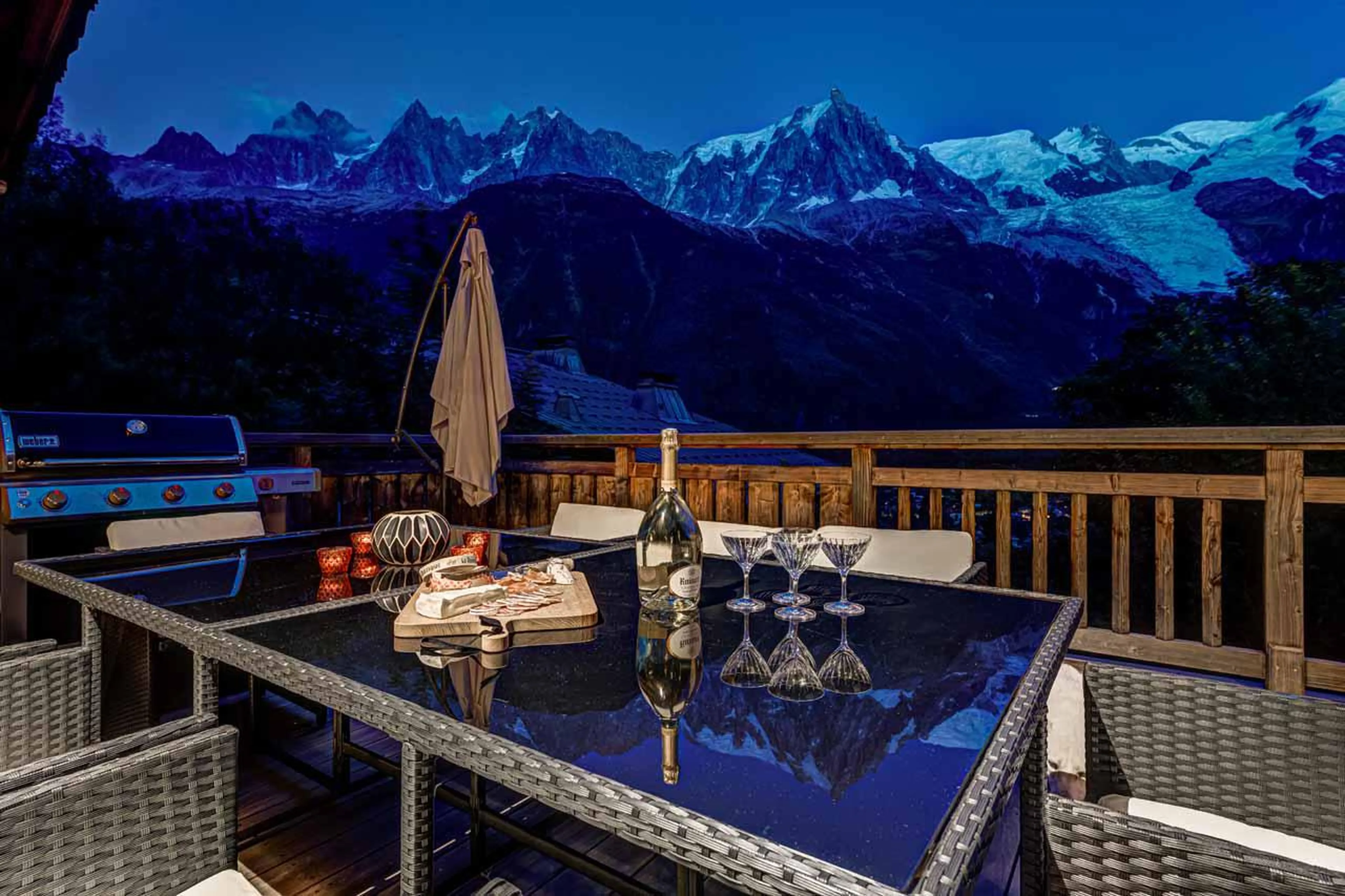 Dining on the terrace at Hibou in Chamonix