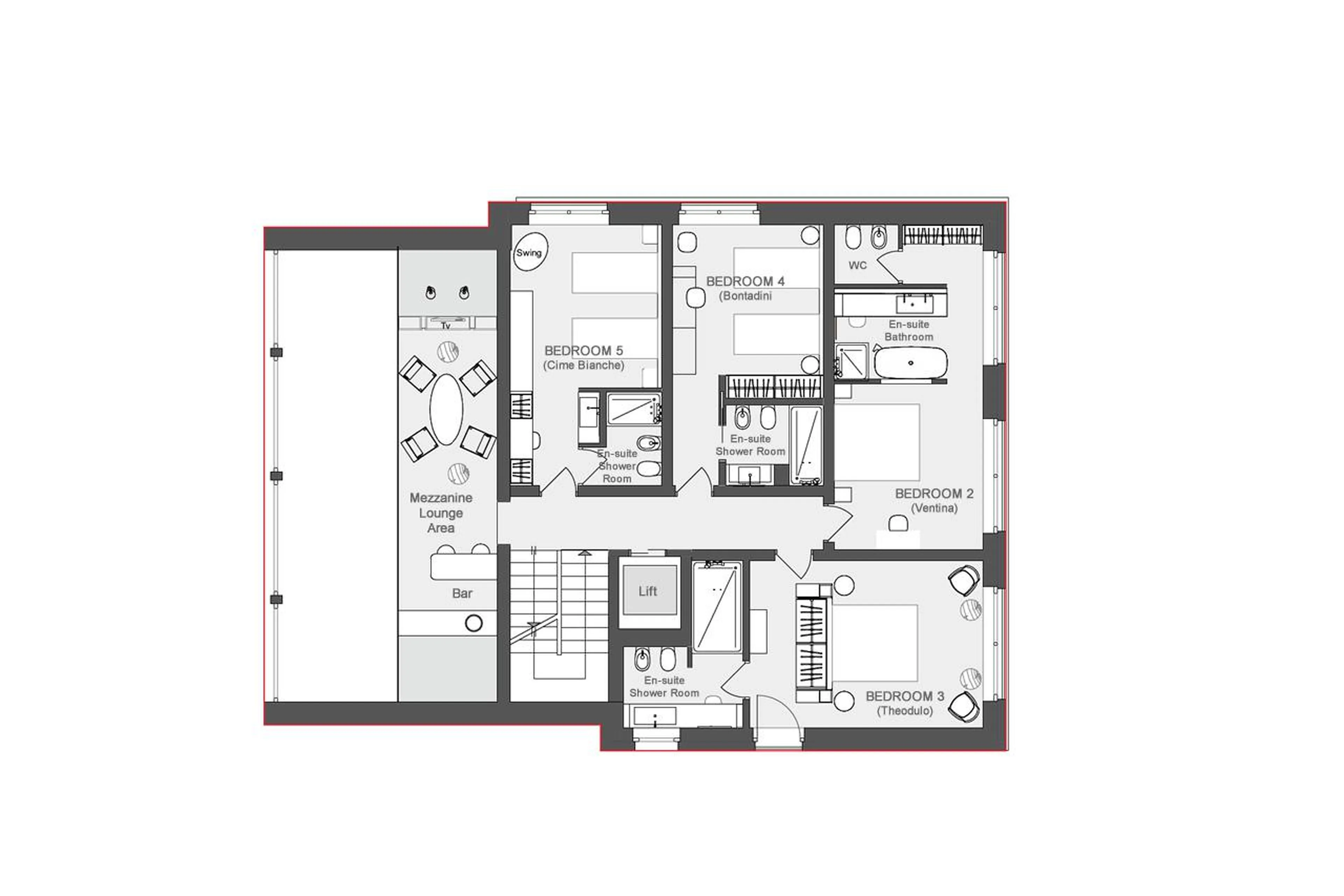 Level 1 floor plan of Chalet Il Gufo in Breuil-Cervinia