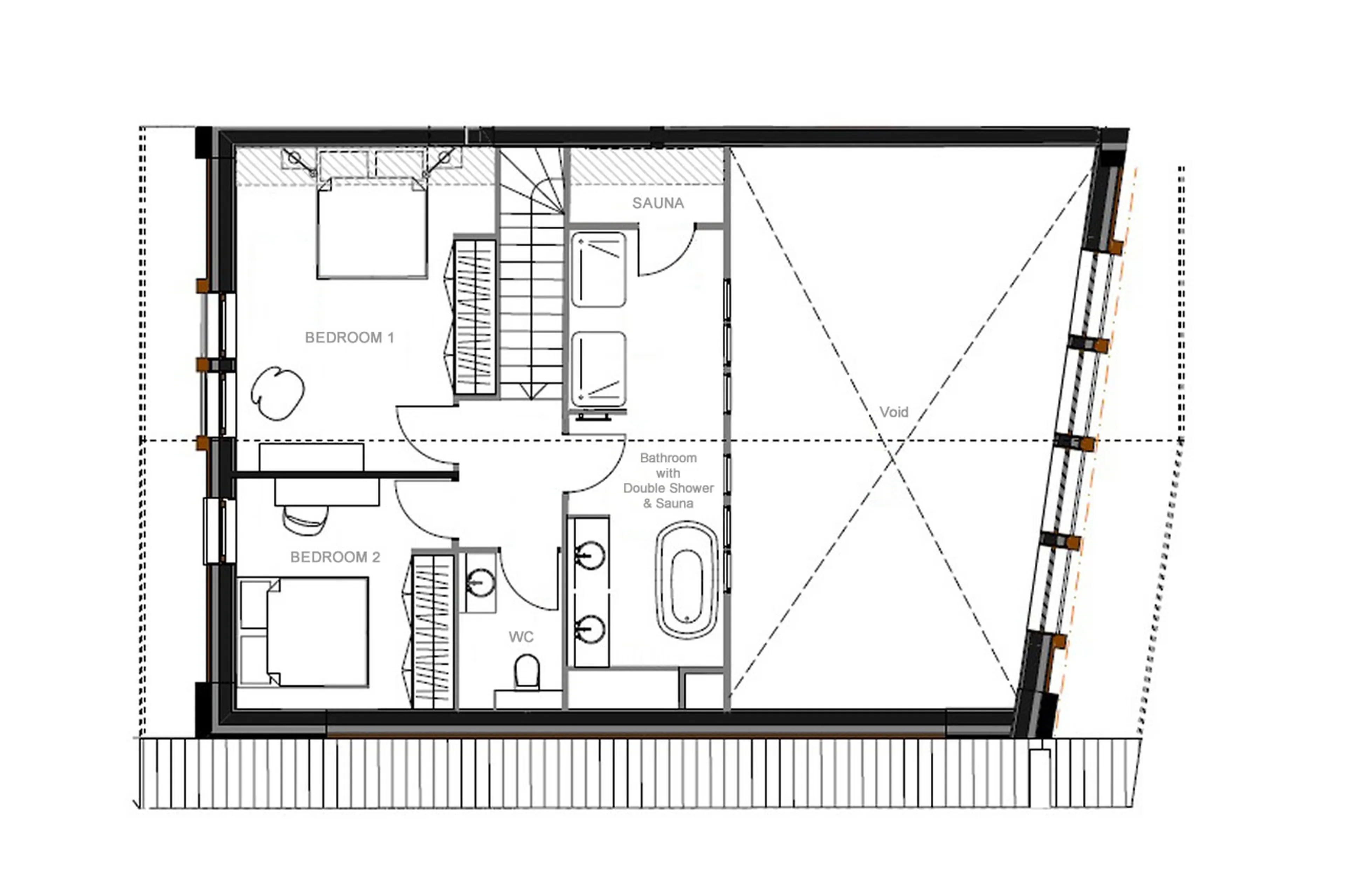Upper level floor plan of Chalet Illi in Courchevel 1550