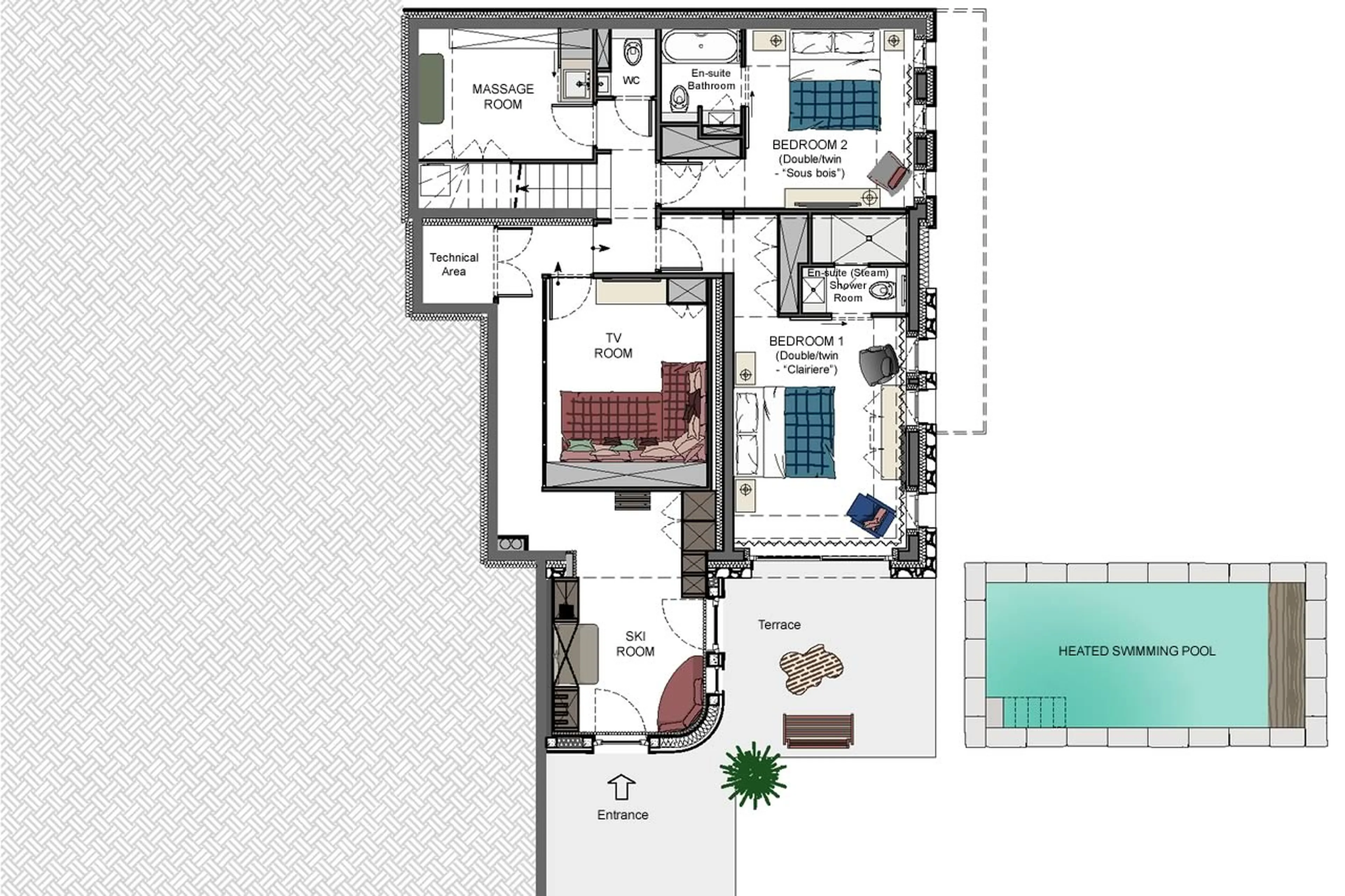 Lower ground floor plan of Chalet Ilulissat in Courchevel 1550