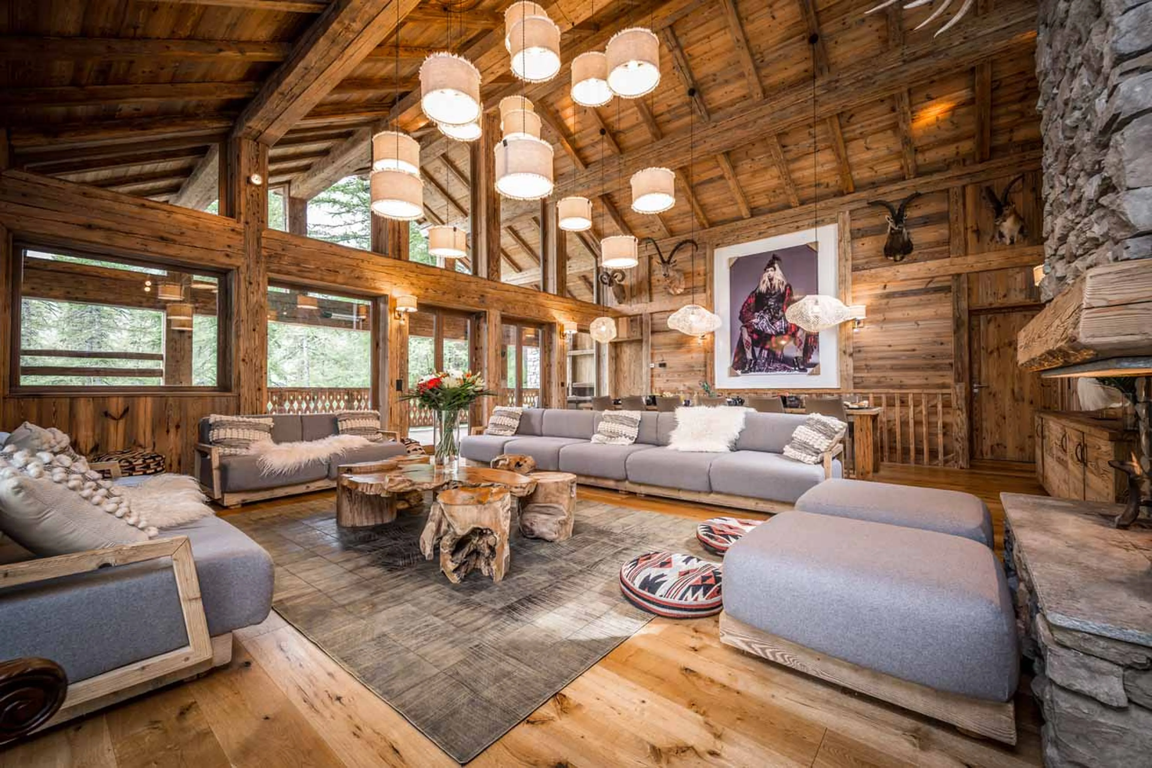 Sofas in living area of Chalet Inoko in Val d'Isere
