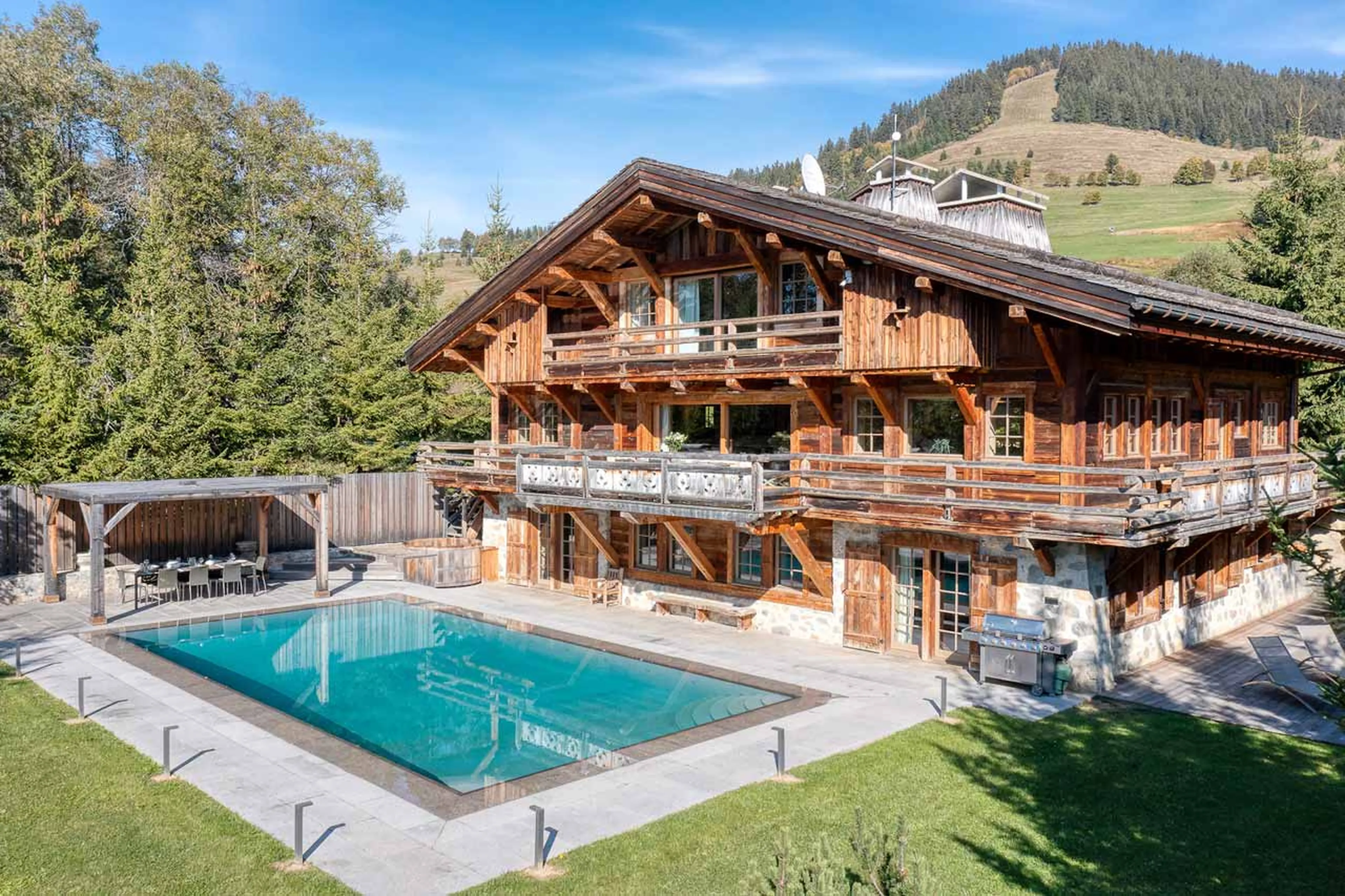 Exterior of Chalet Izoard in Megeve in summer