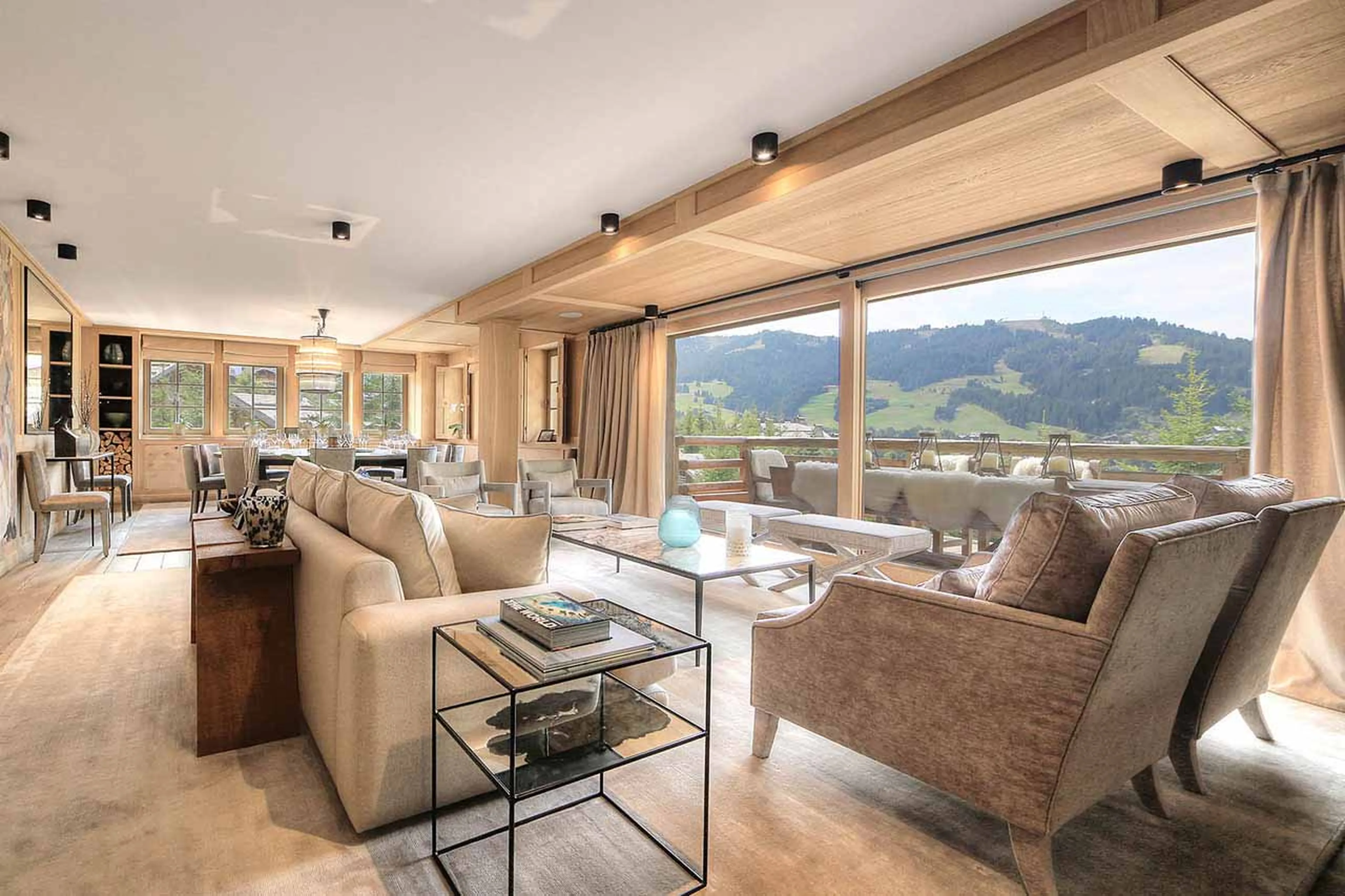 Living area and terrace at Chalet Izoard in Megeve