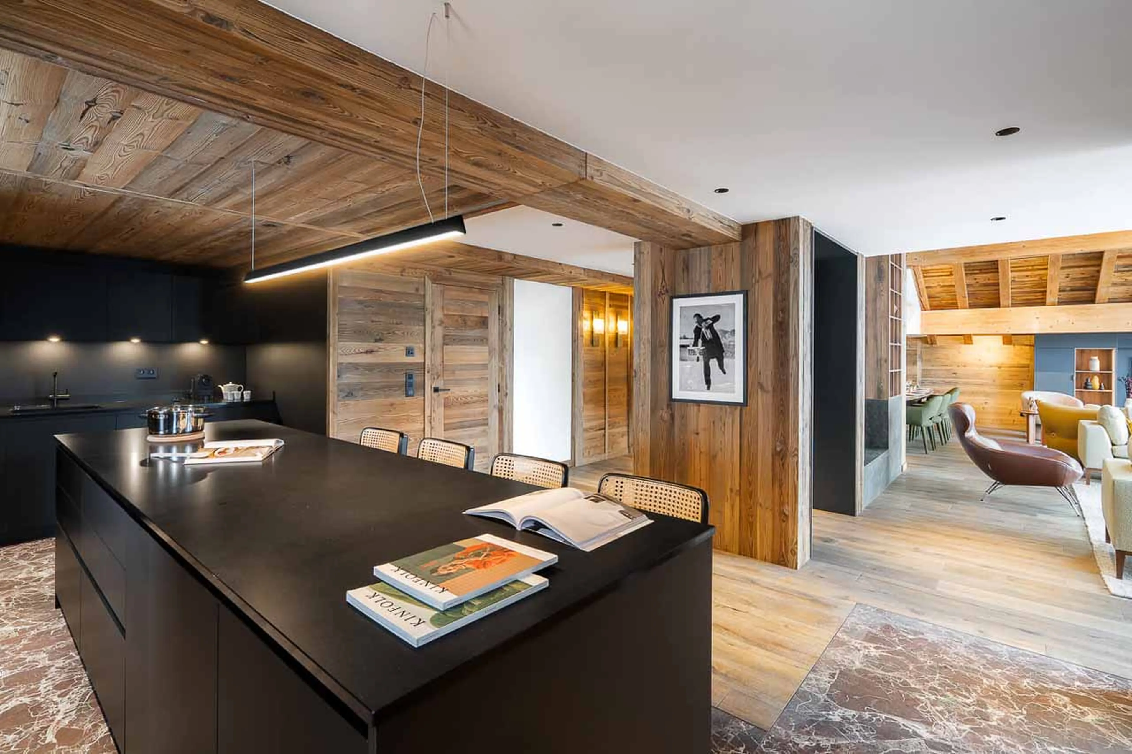 Dining area overview at Chalet J in Meribel