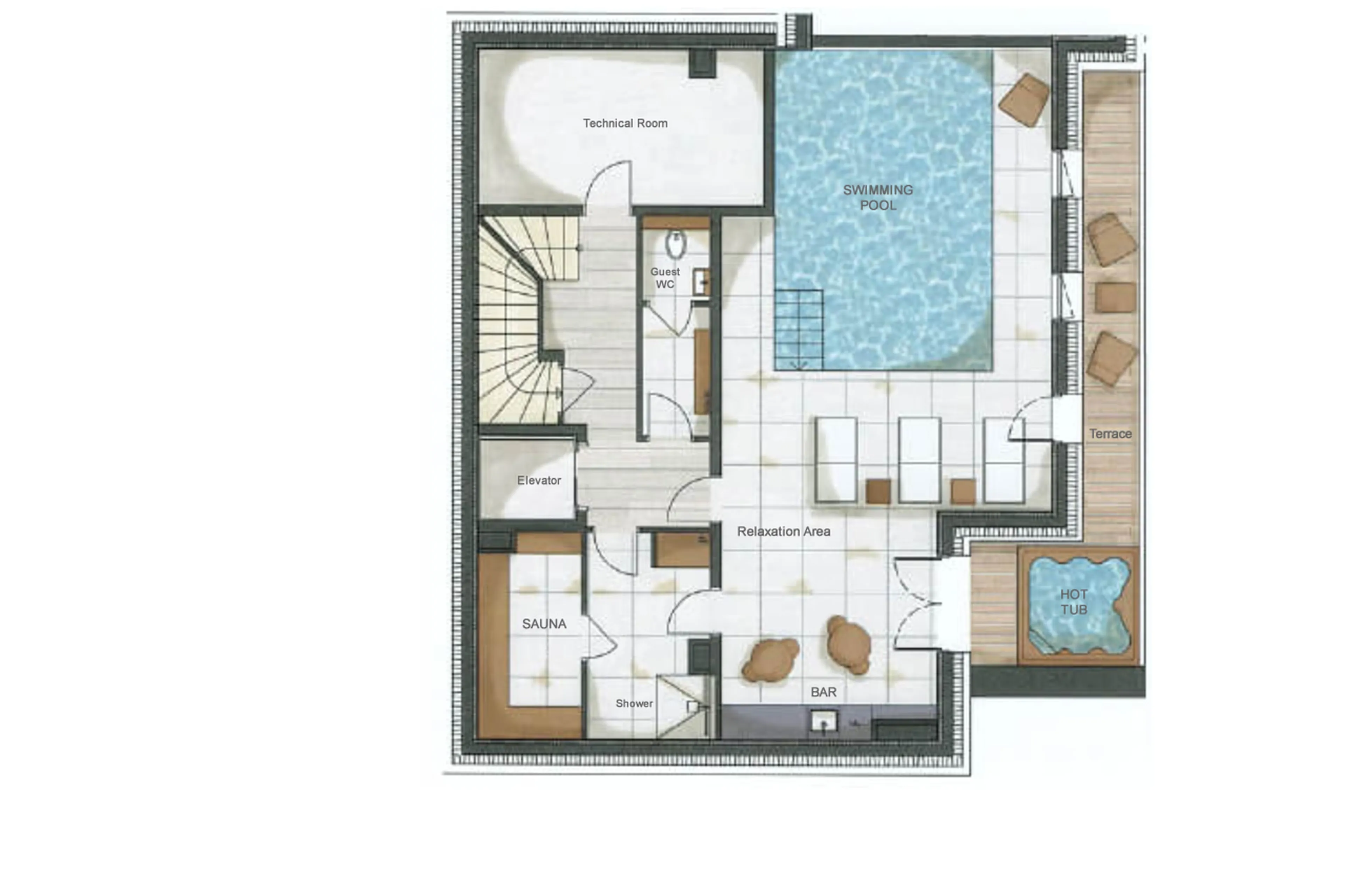 Level 0 floor plan of Chalet J in Meribel