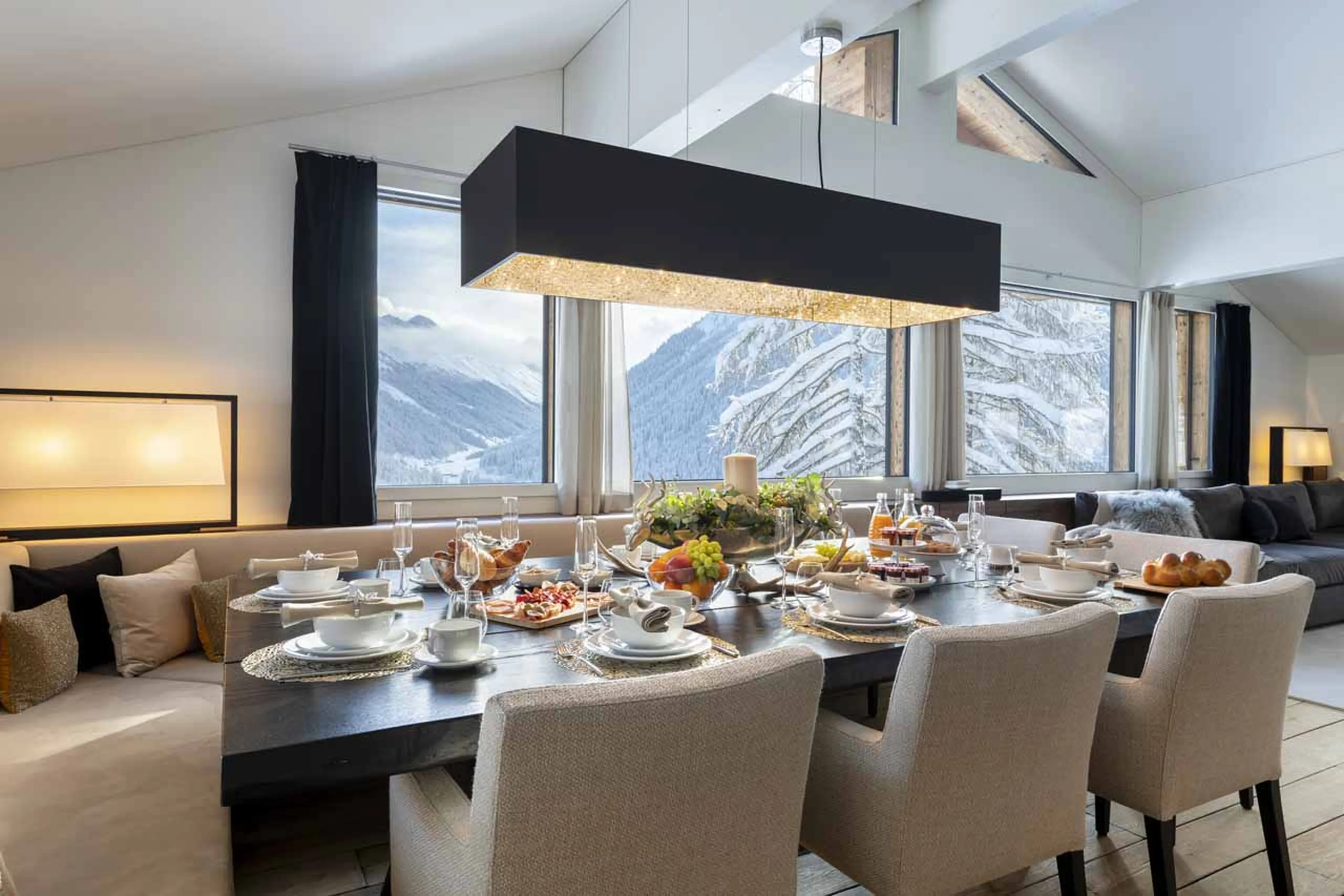 Dining table views at Chalet Jakobshorn in Davos