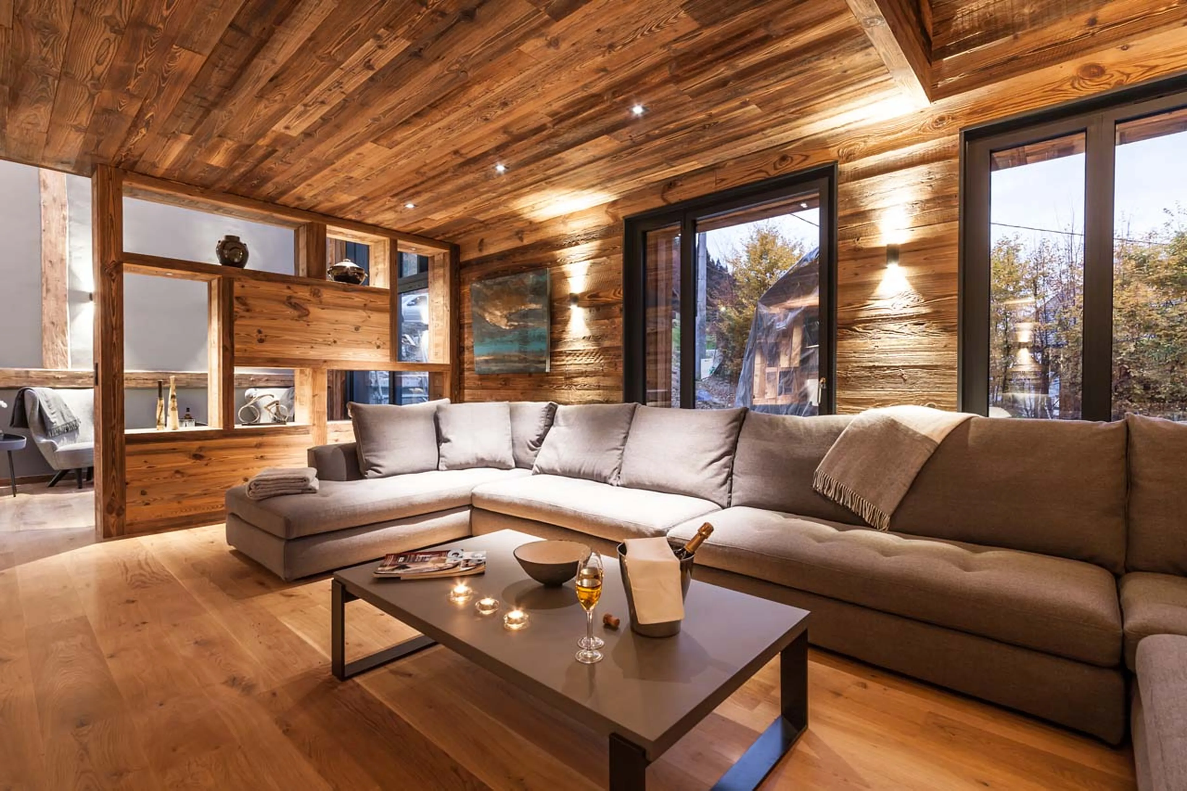 Sofas in living area at Chalet Joux Plane in Morzine