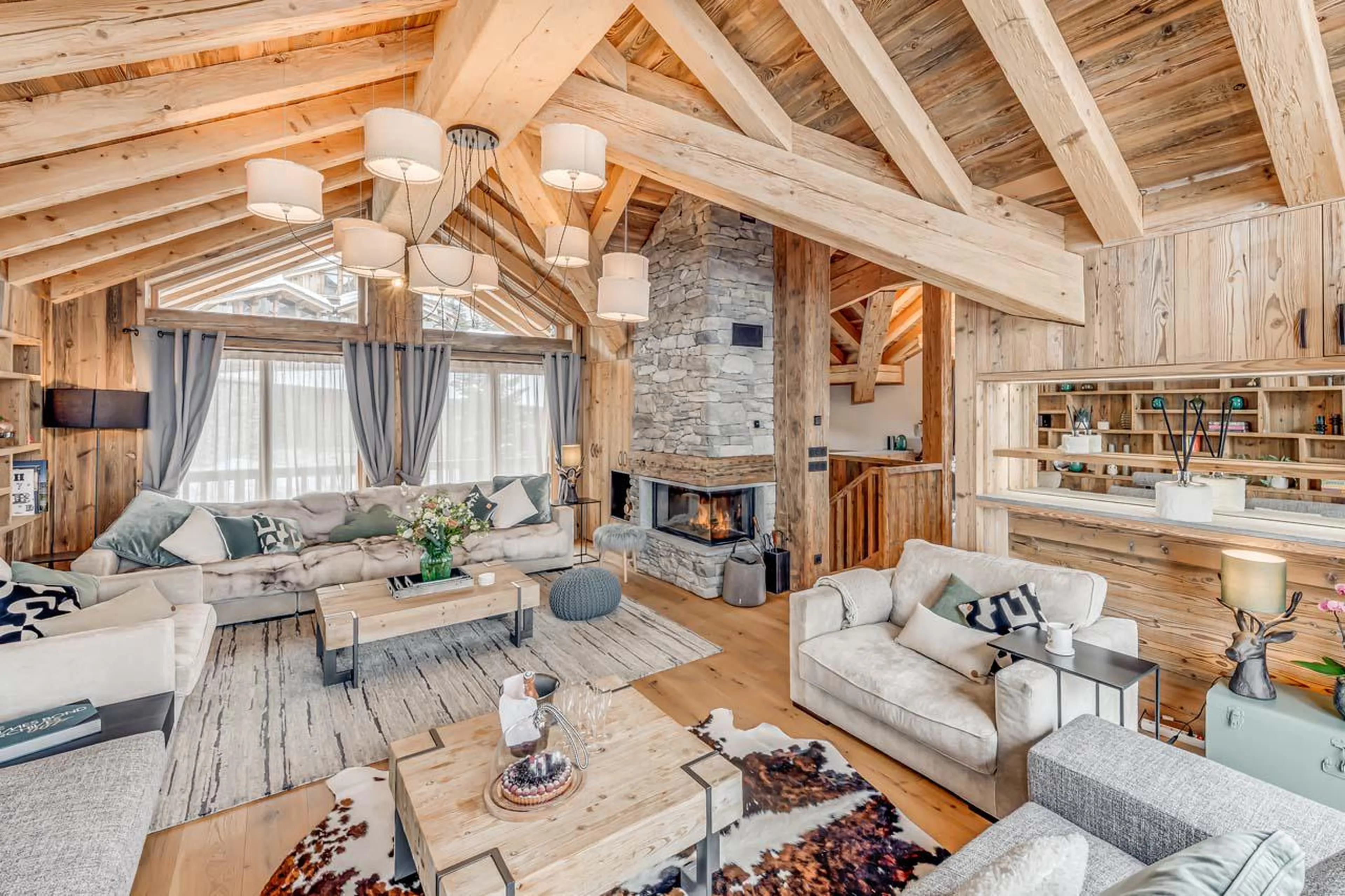 Living area with comfortable sofas at Chalet Juno in Val d'Isere