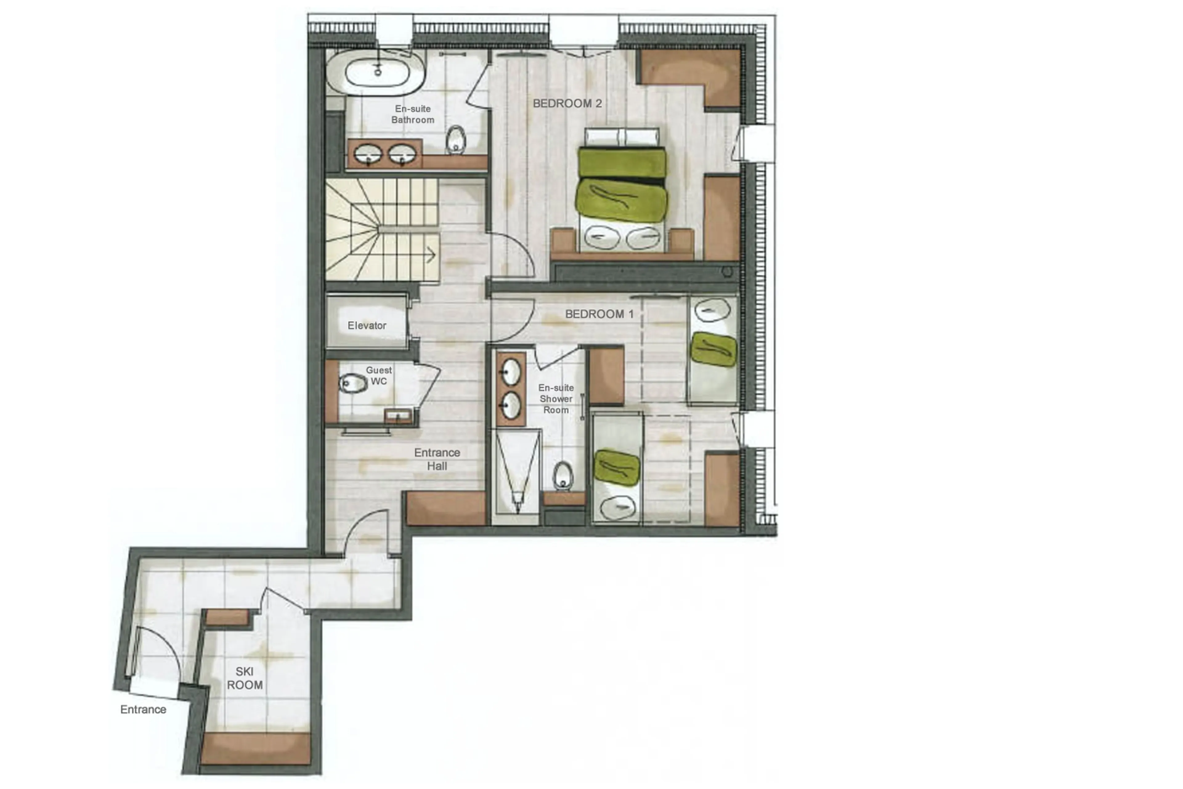 Level 2 floor plan of Chalet K in Meribel