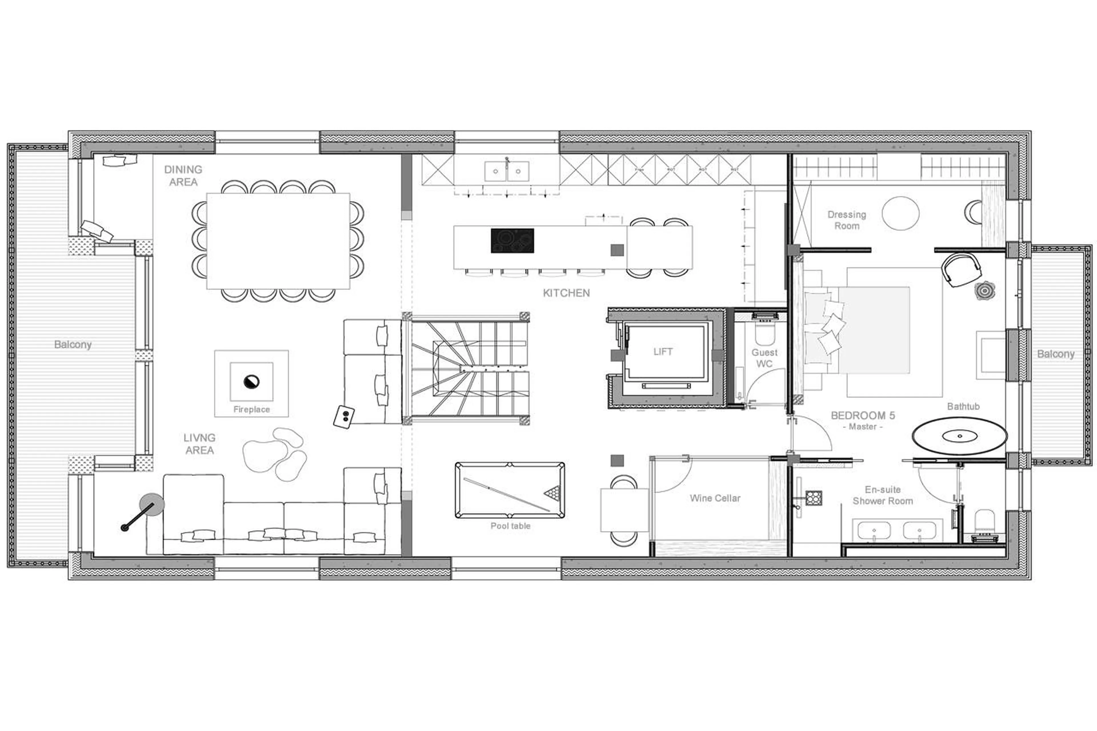 Level 2 floor plan of Chalet Kalinka in Meribel