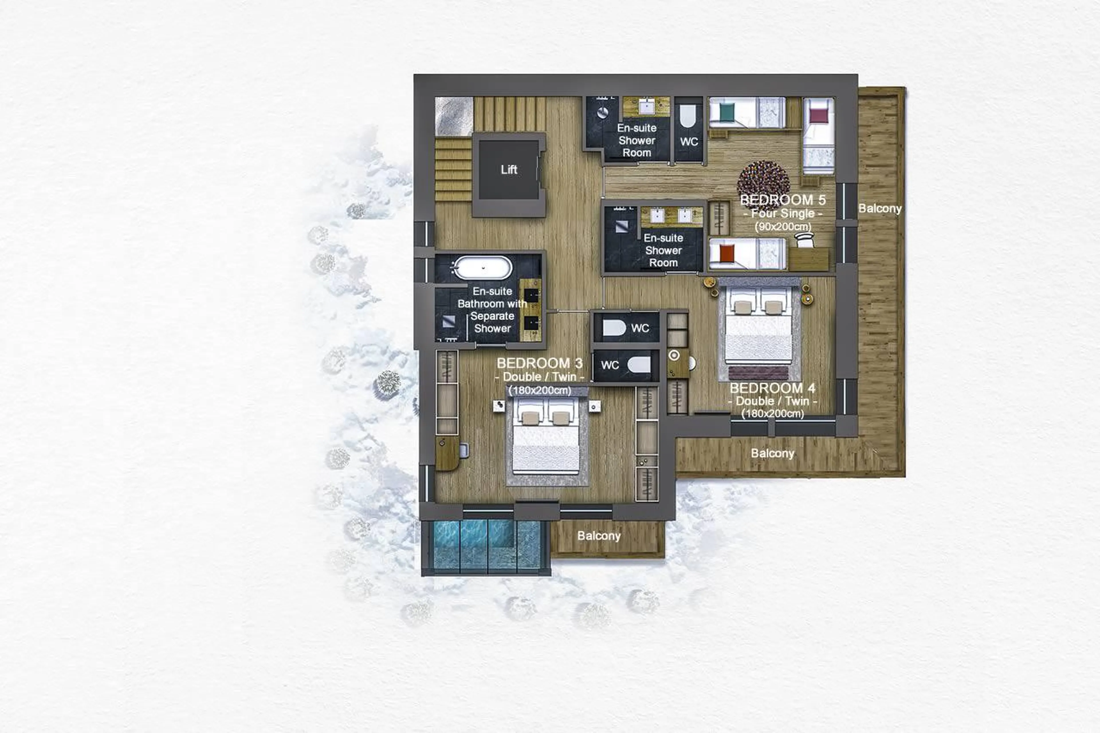 Level 1 floor plan fo Chalet Kandahar in Courchevel 1550