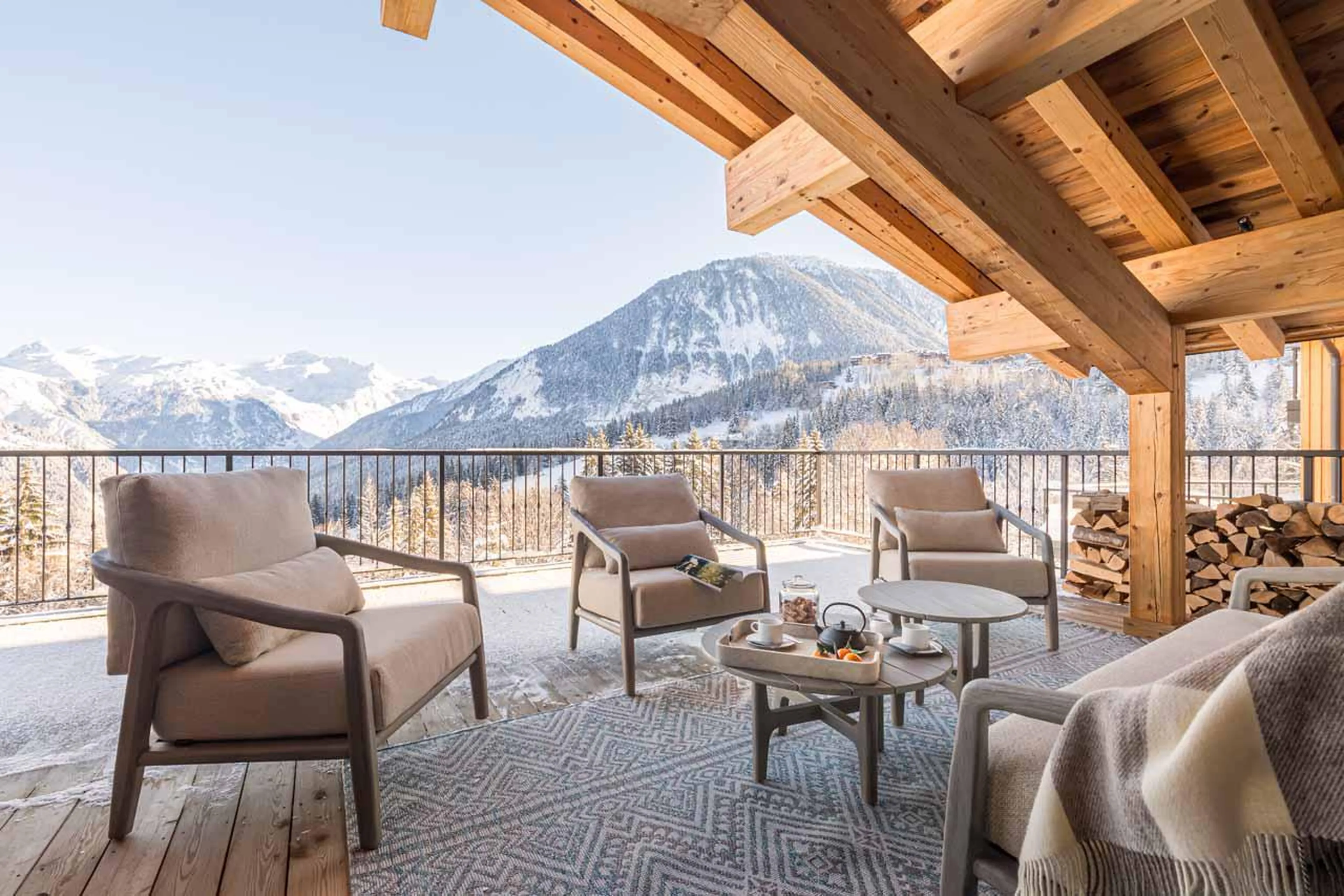Balcony offering panoramic views of the mountains at Chalet Kandahar in Courchevel 1550