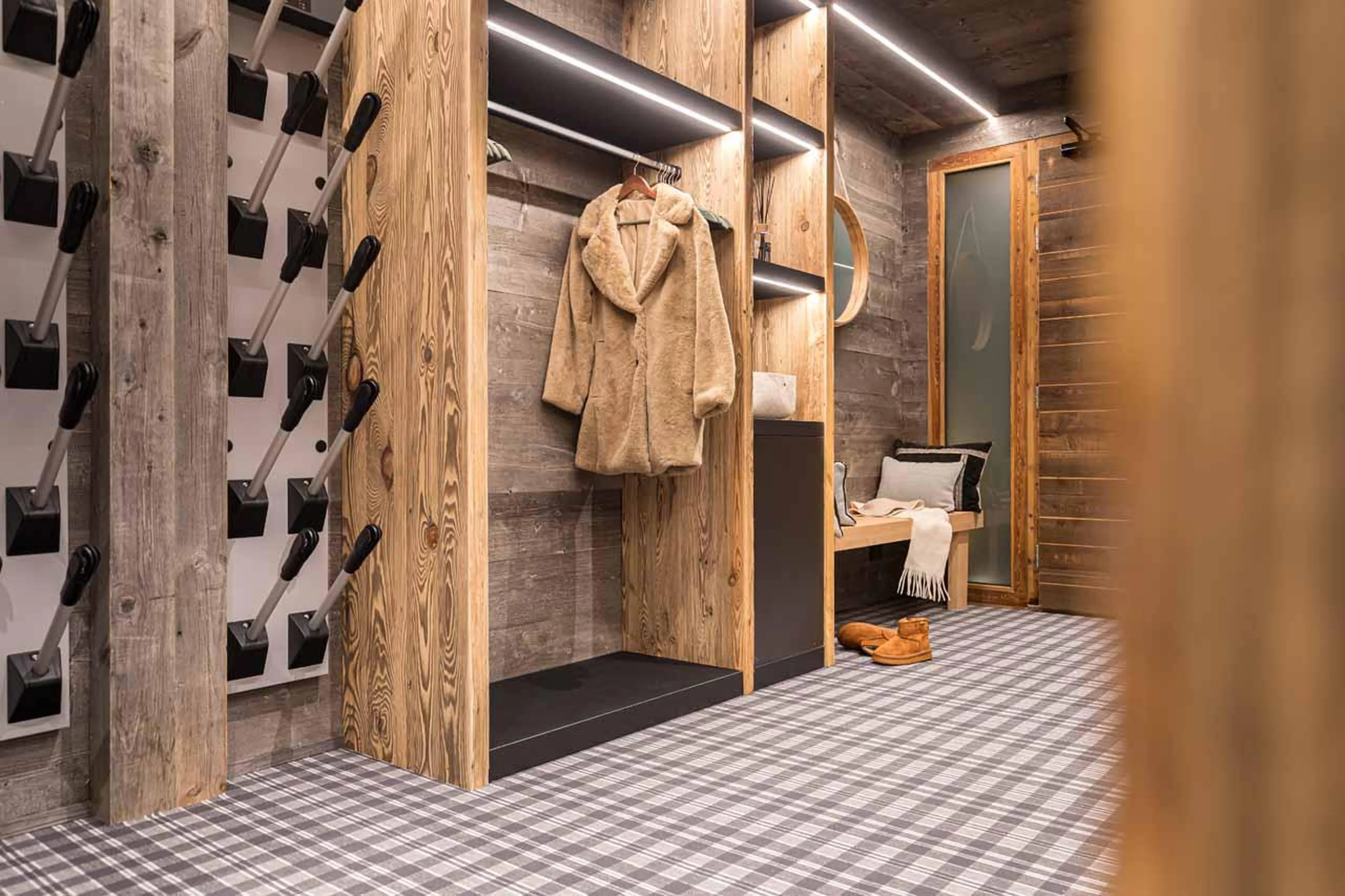 Ski room with boot dryers at Chalet Kandahar in Courchevel 1550