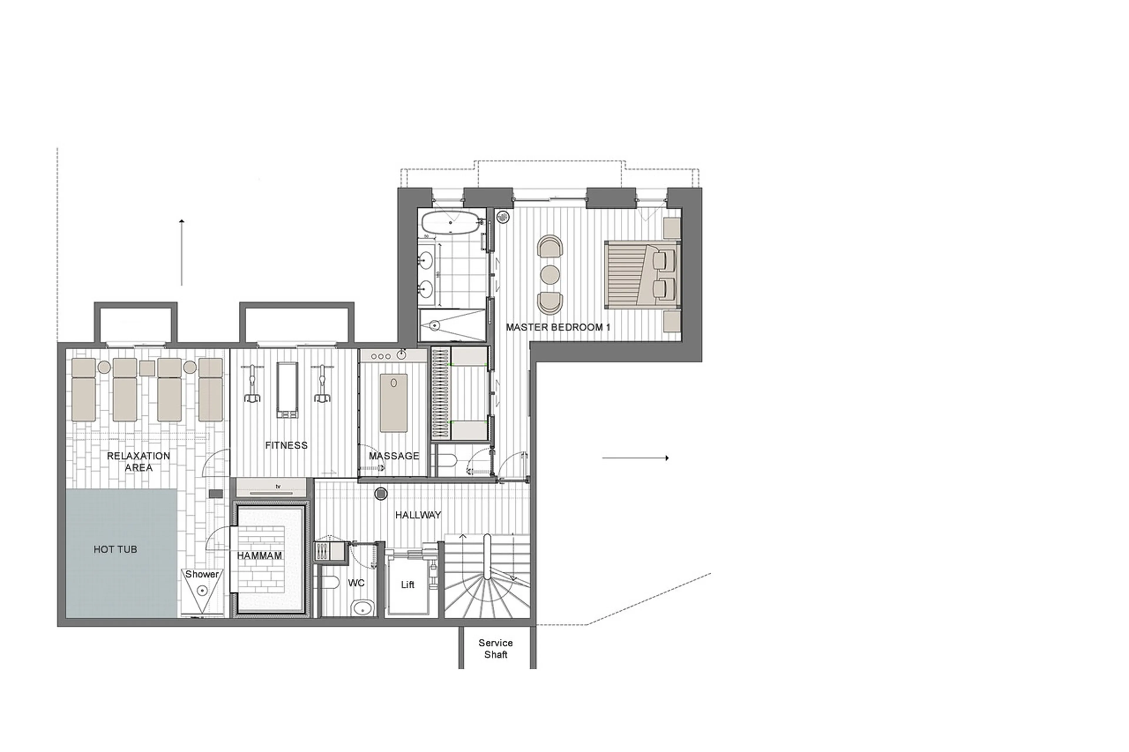 Level 1 floor plan of Chalet Kantaa in Megeve