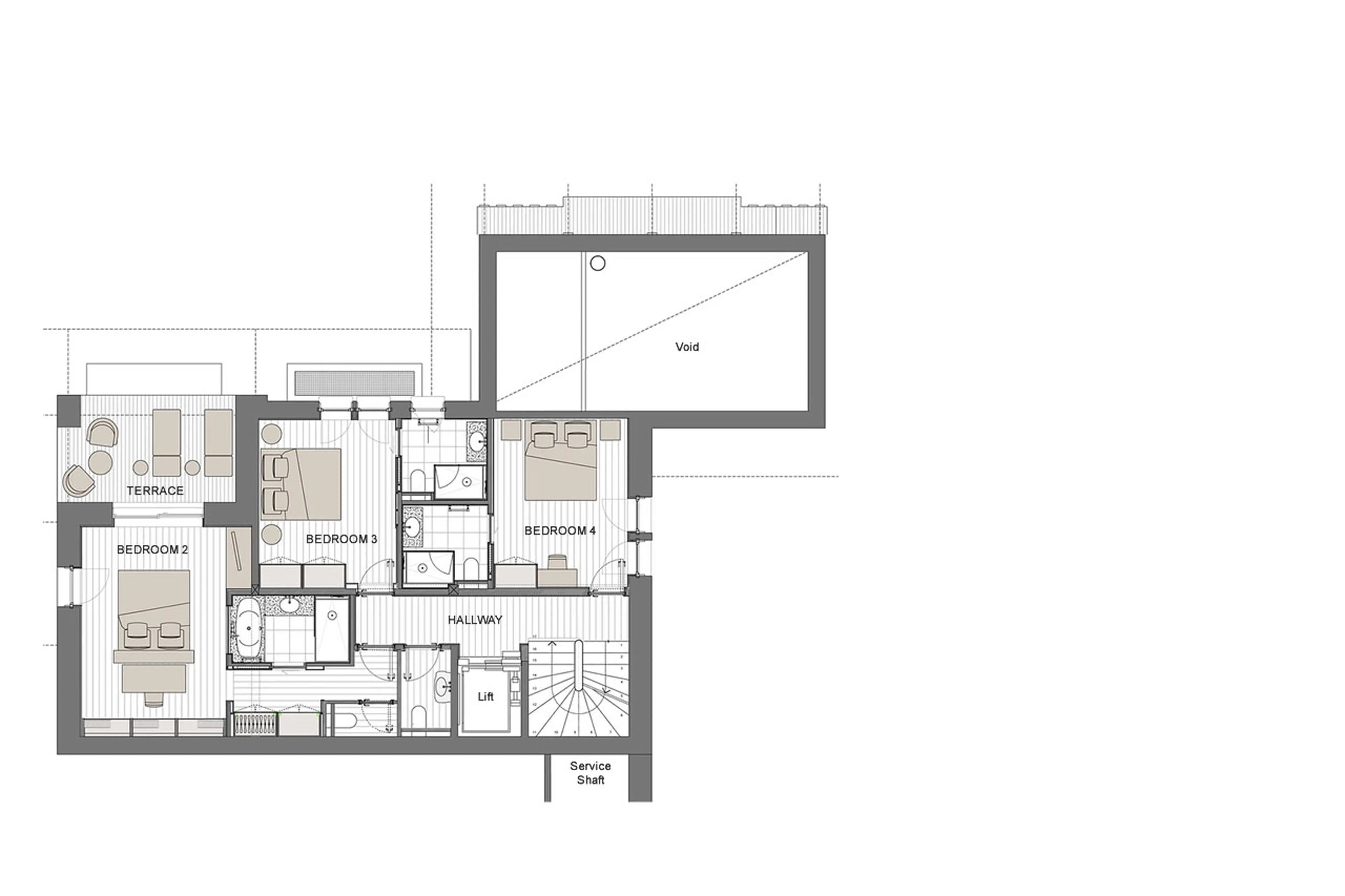 Level 2 floor plan of Chalet Kantaa in Megeve