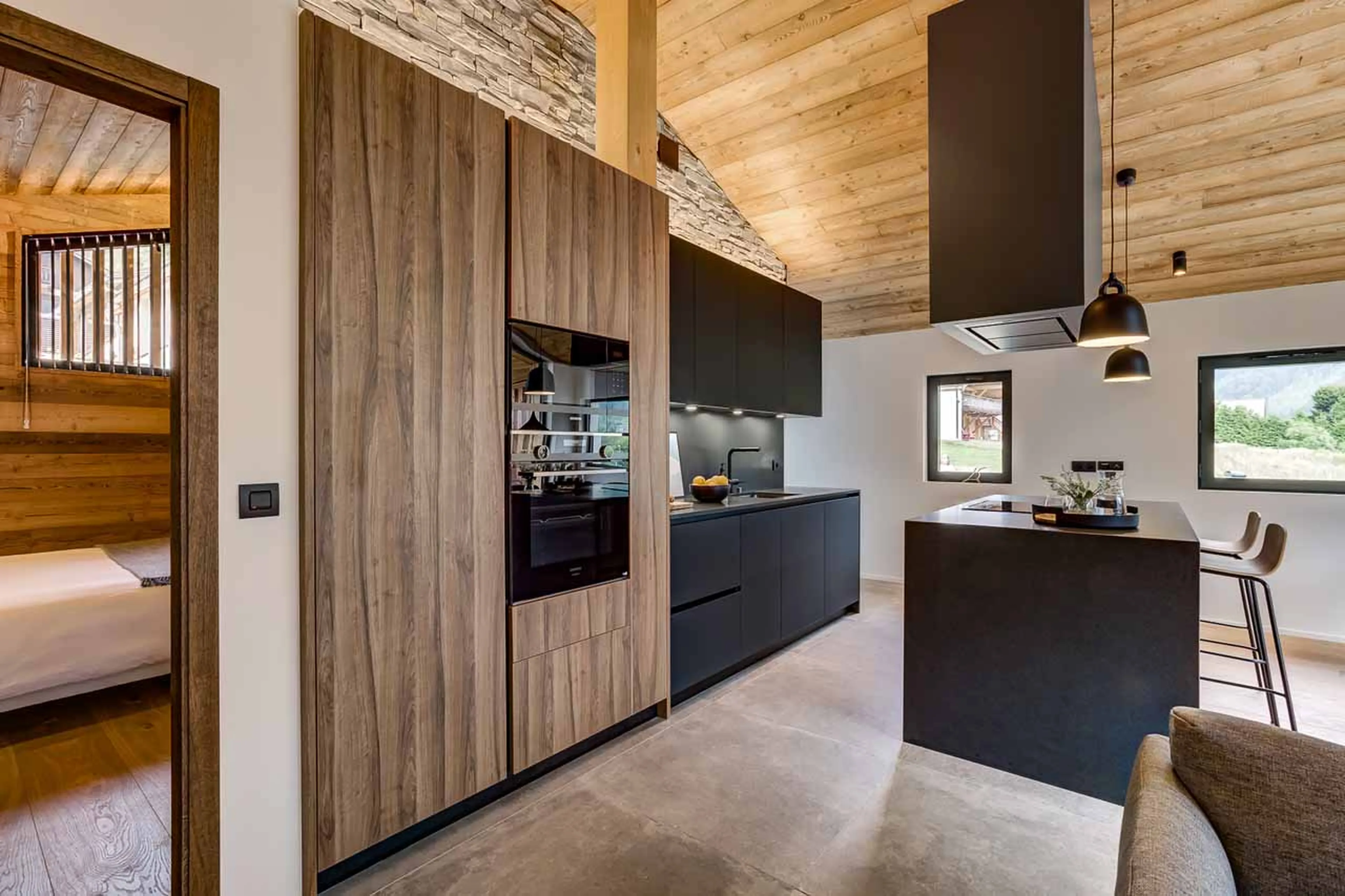 Bedroom off kitchen at Chalet Kea in Chamonix