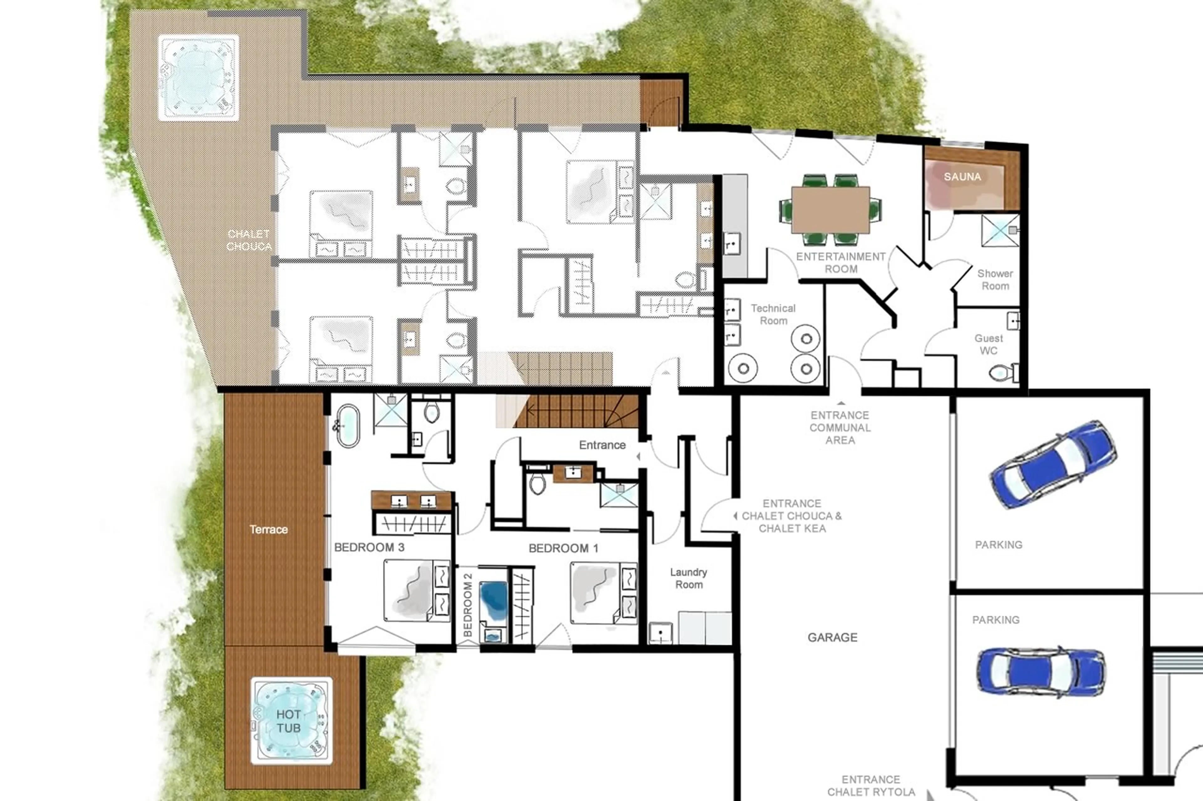 Lower level floor plan of Chalet Kea in Chamonix