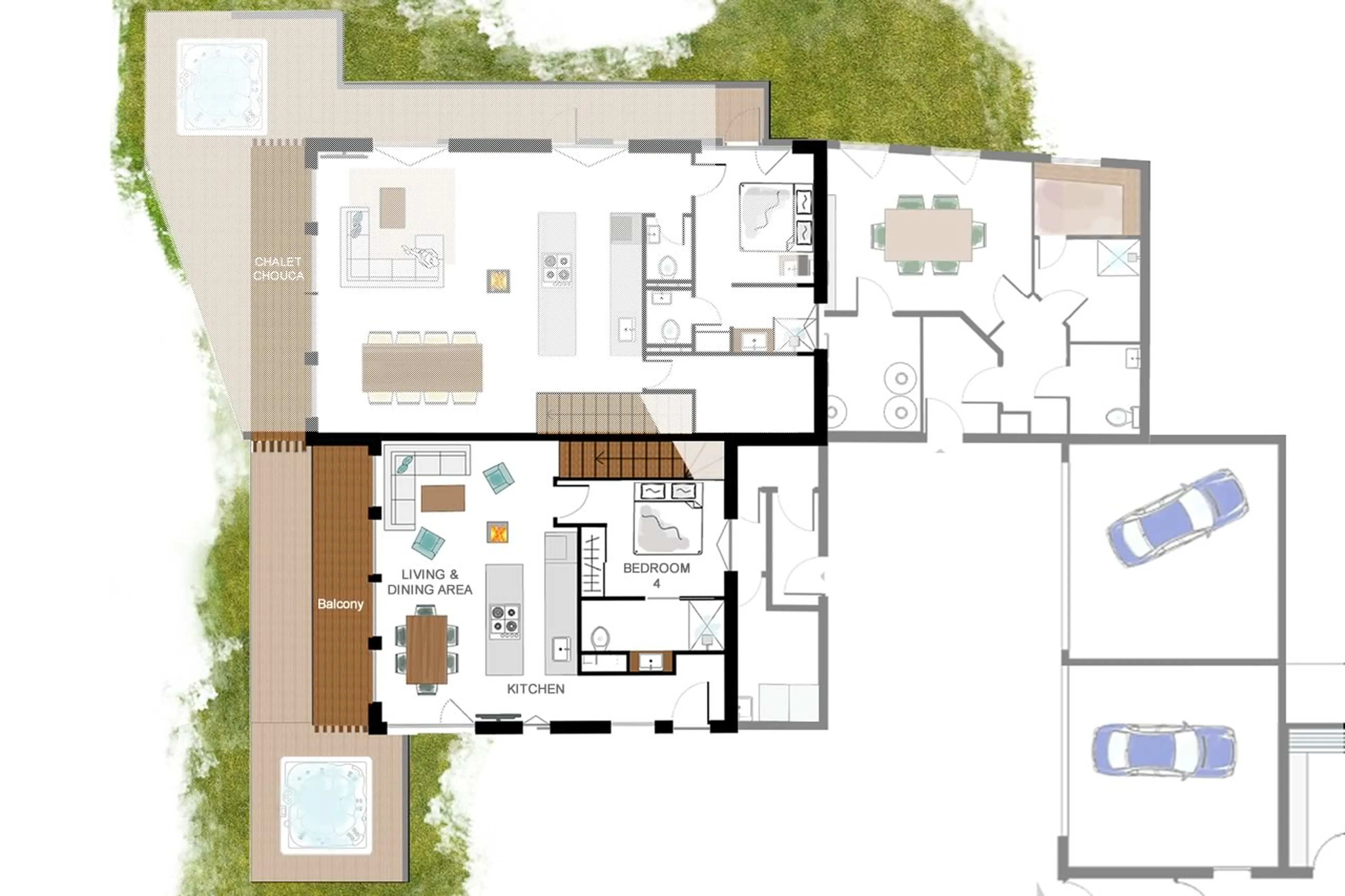 Upper level floor plan of Chalet Kea in Chamonix