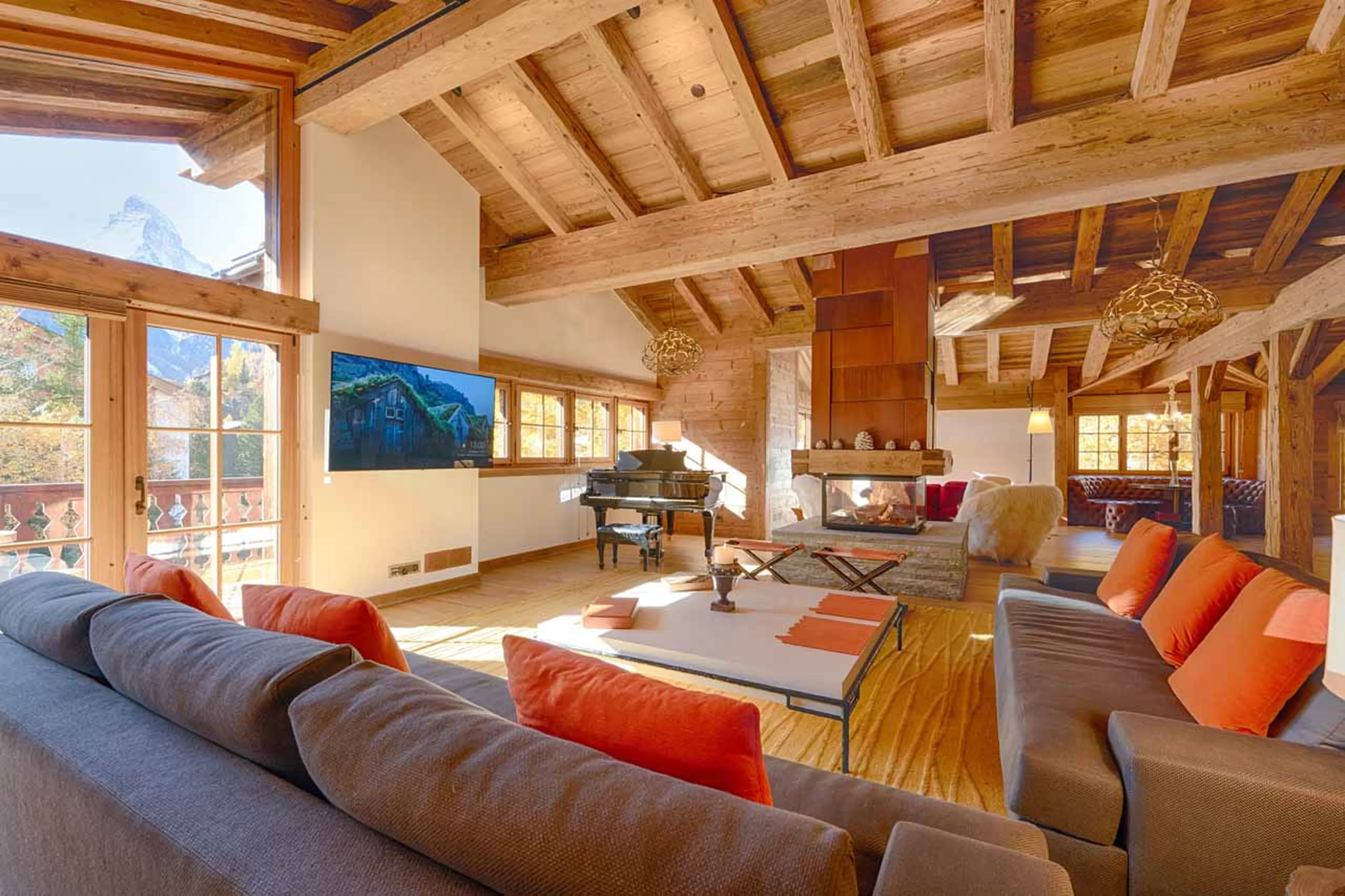 Living area at Chalet Kemaura in Zermatt