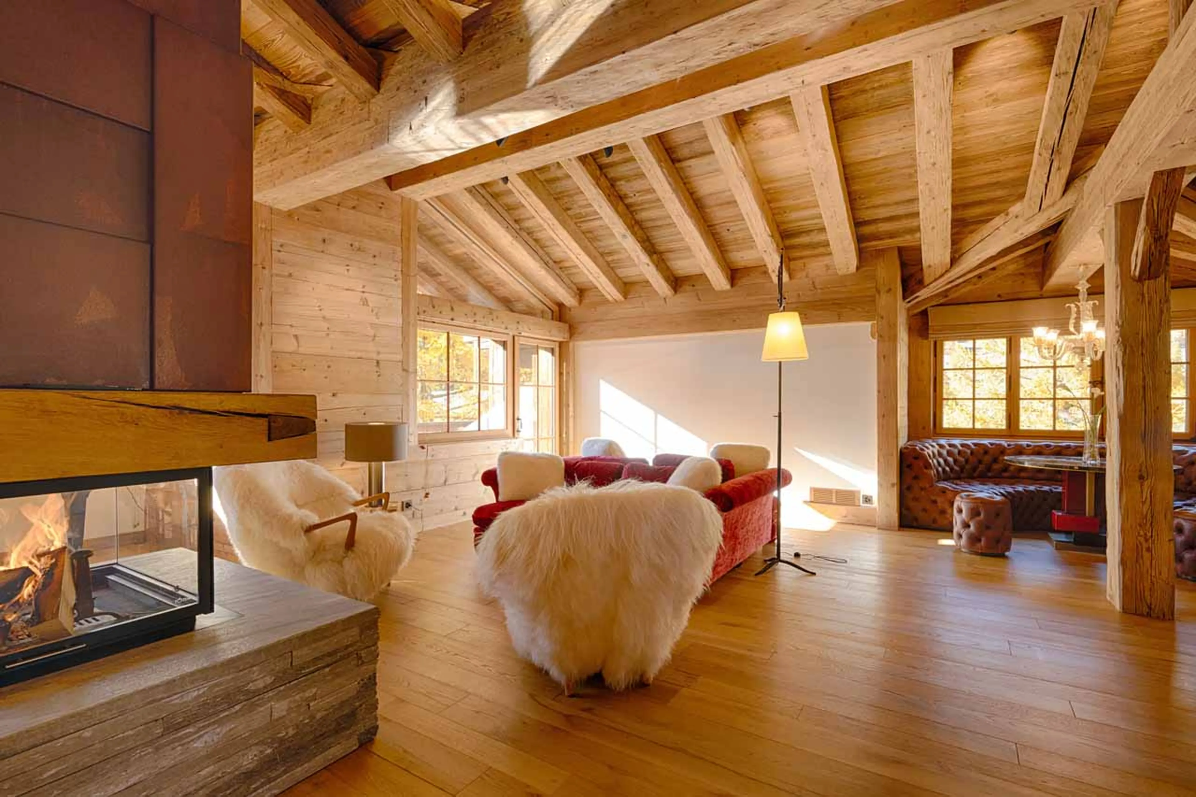 Living area seating at Chalet Kemaura in Zermatt