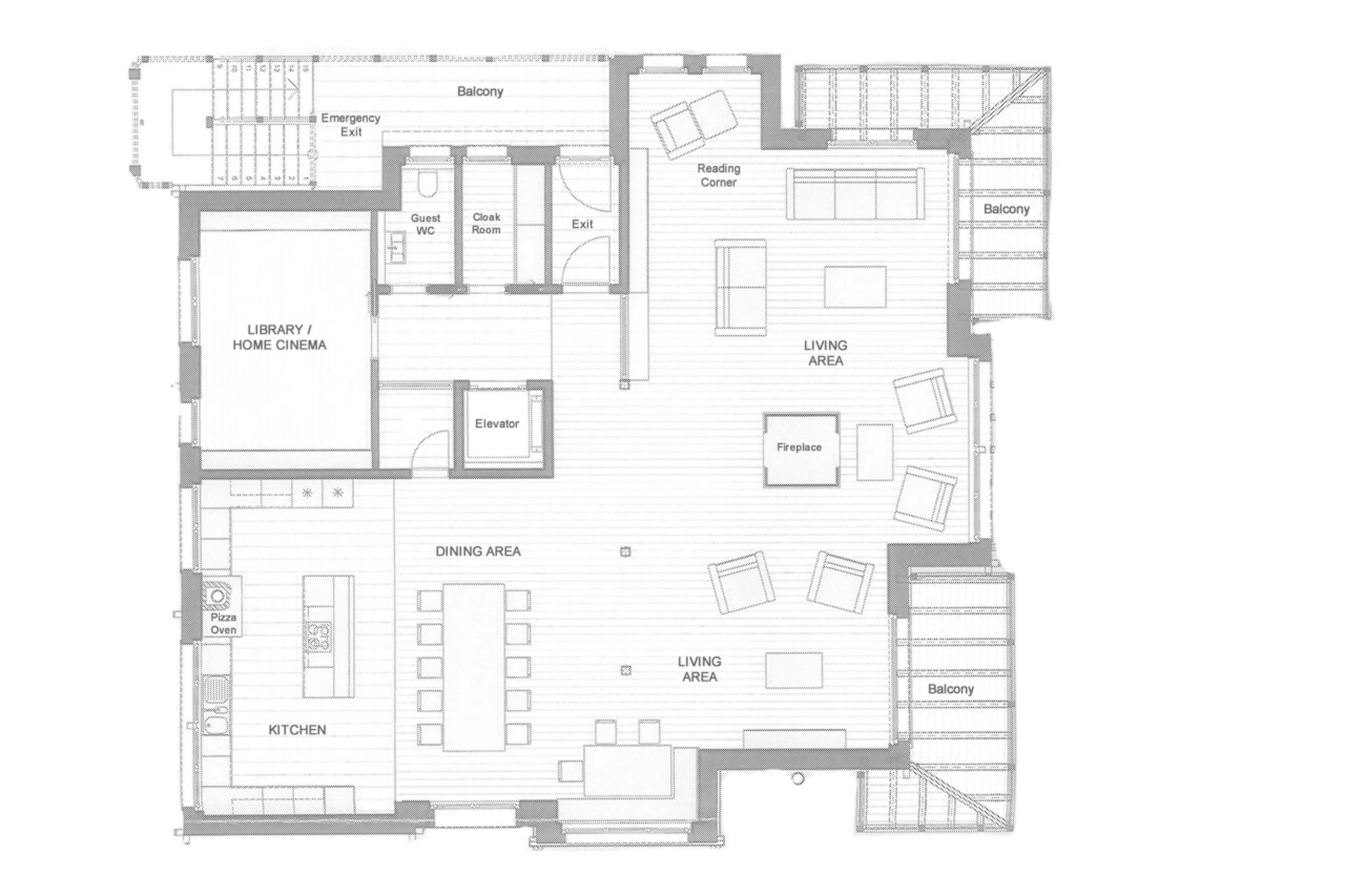 Top level floor plan of Chalet Kemaura in Zermatt