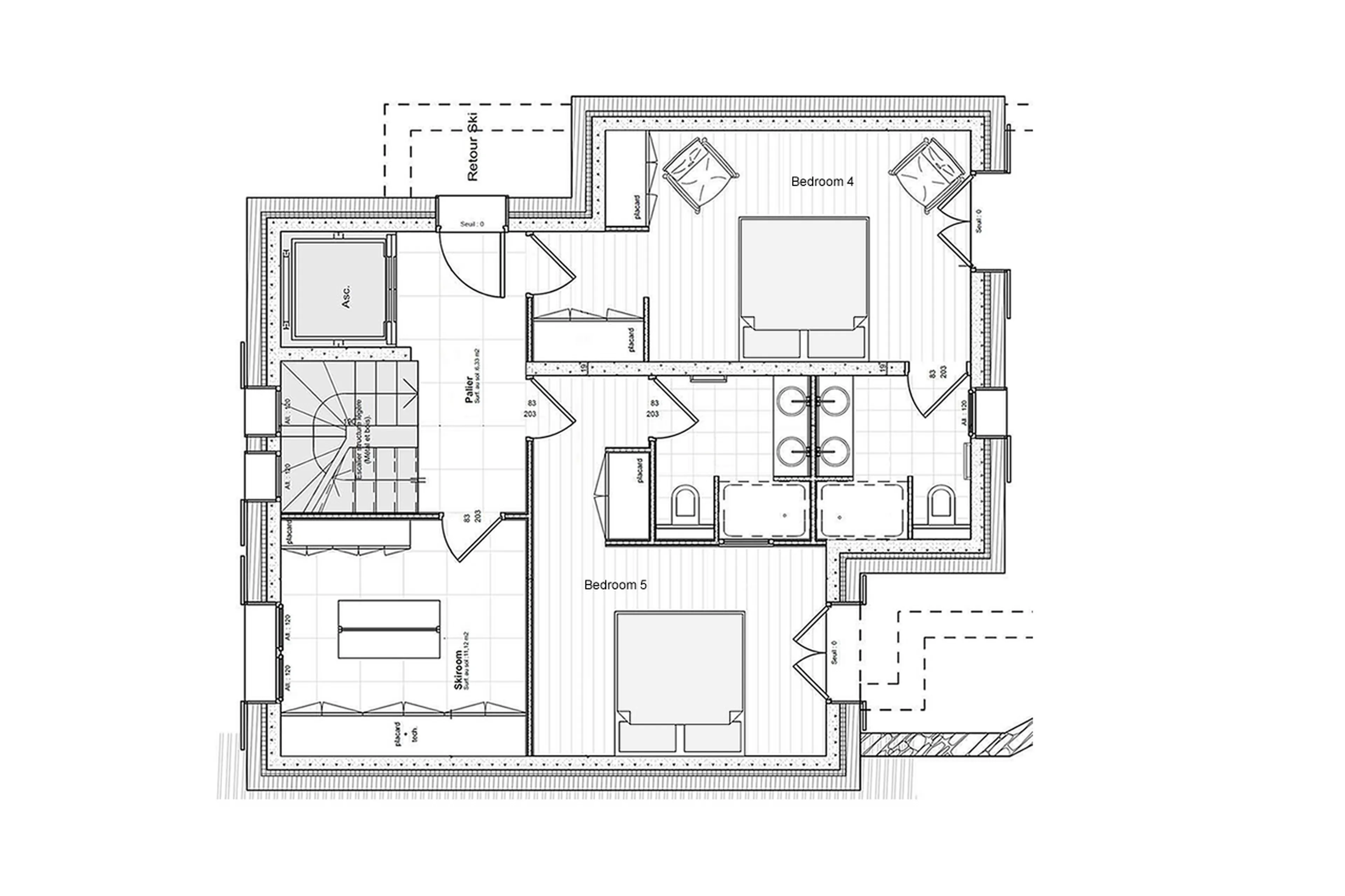 Level 0 floor plan of Chalet Kibo in Courchevel 1550