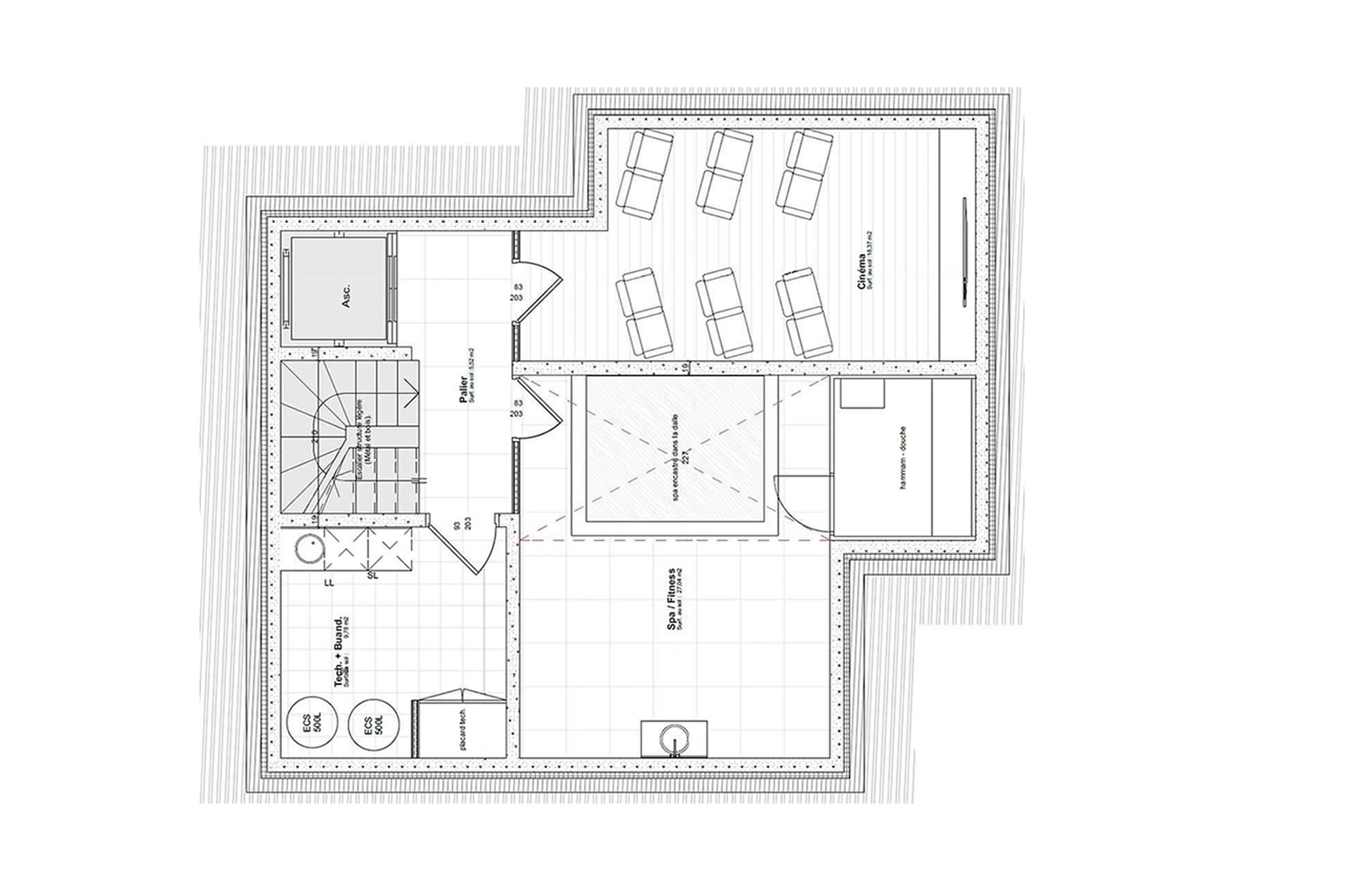 Level -1 floor plan of Chalet Kibo in Courchevel 1550